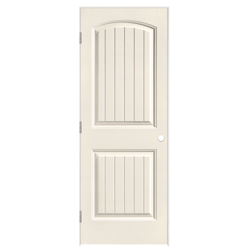 Masonite 1443740 30-in x 80-in Moonglow Solid core 2-panel round top plank Right hand Smooth Prefinished Molded composite Flat Jamb Single Prehung Interior Door