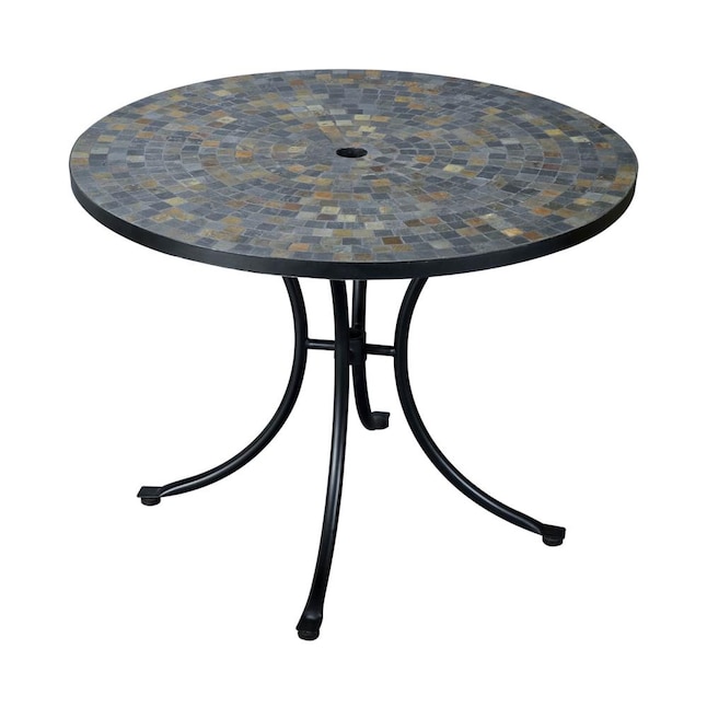 Stone Harbor Round Outdoor Dining Table, Patio Table Top With Umbrella Hole