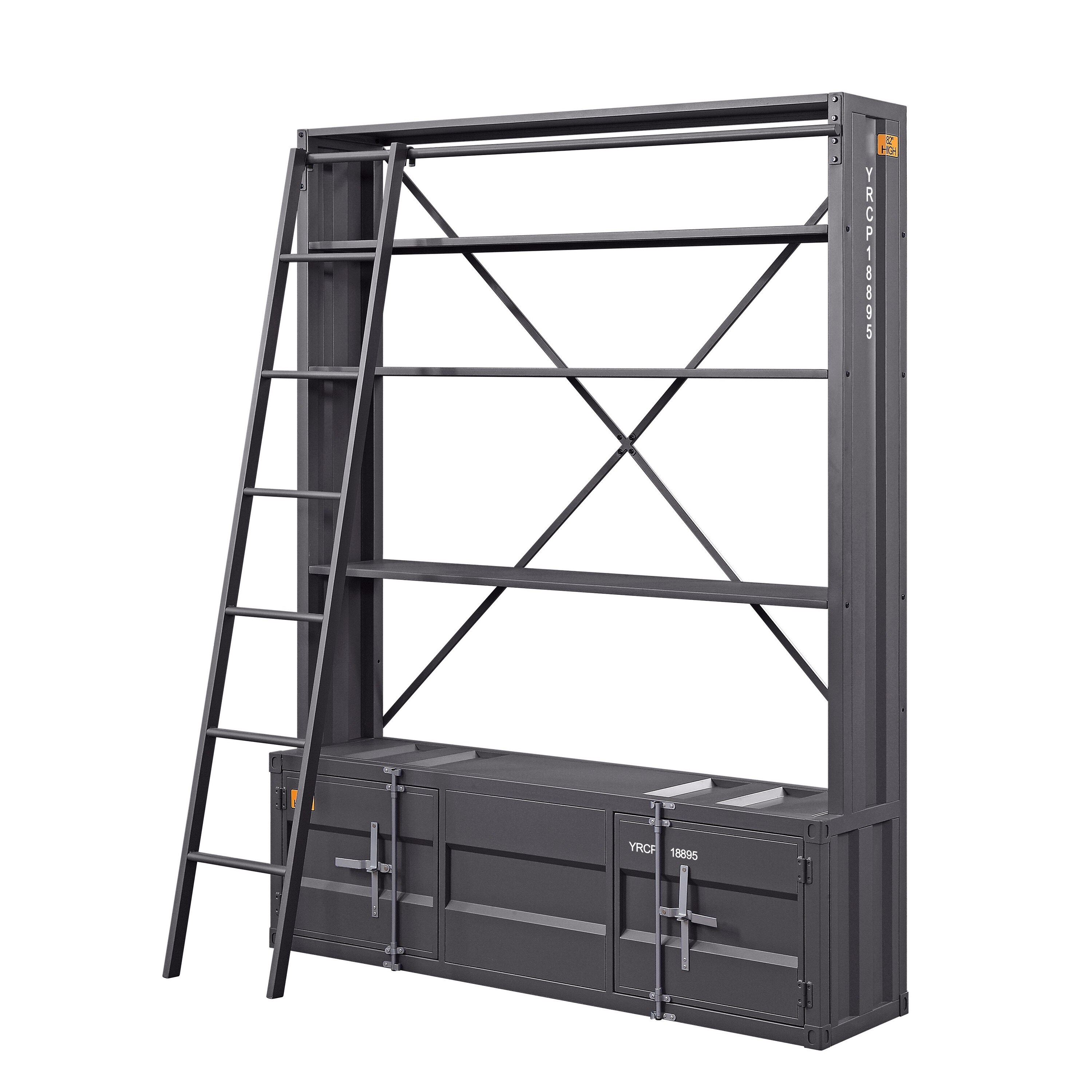 Benzara BM207451 Gray Metal 4-Shelf Bookcase (29-in W x 83-in H x 66-in D)