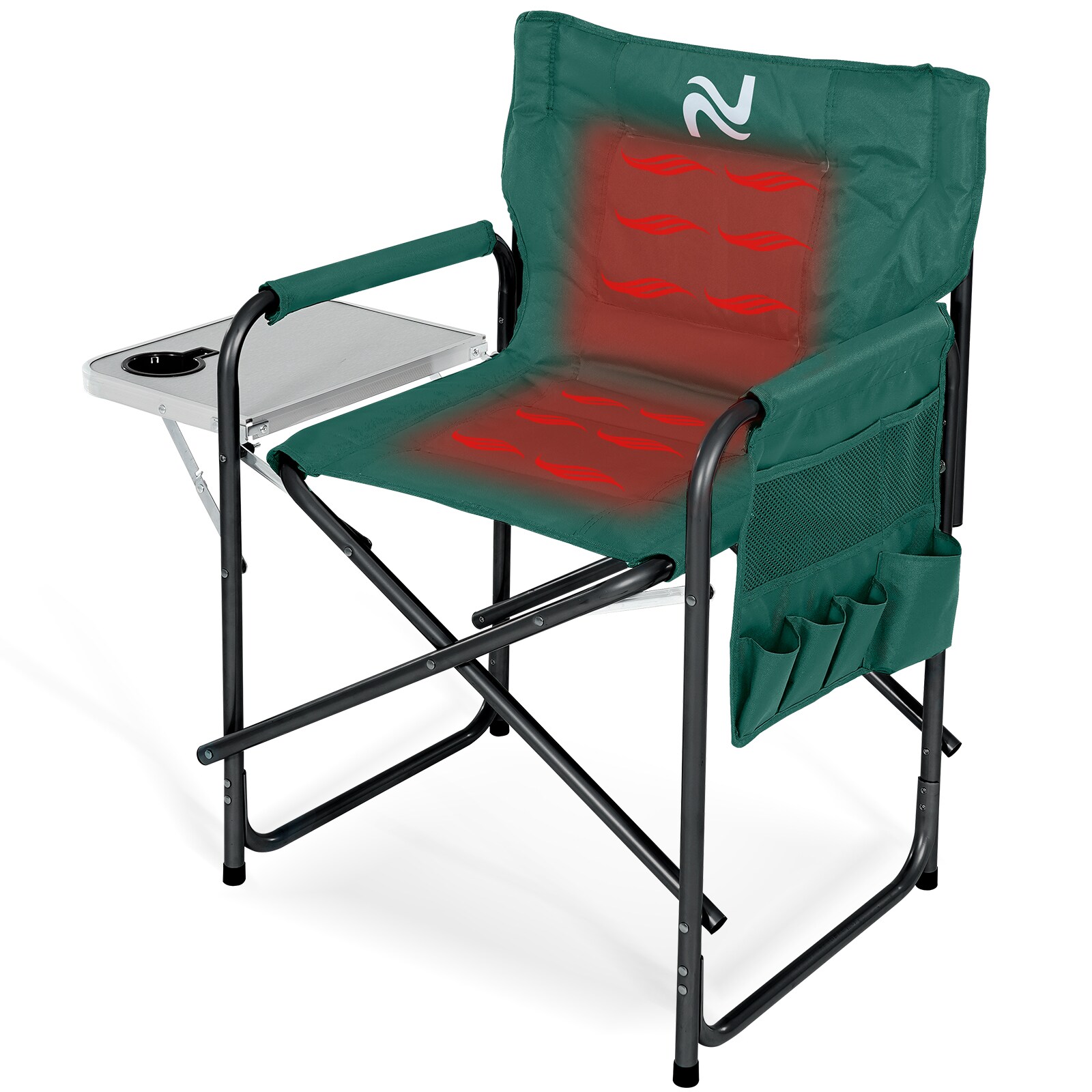 Green Heated Steel Folding Director's Chair with Side Table