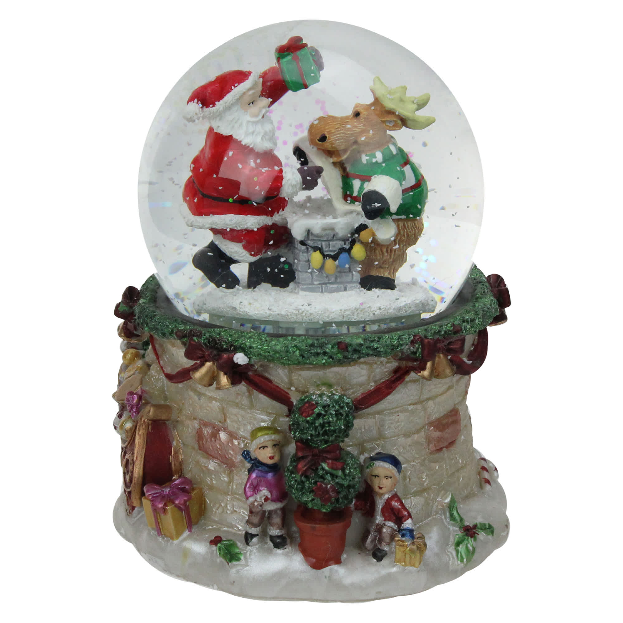 Northlight LED Lighted Santa and Reindeer Musical Christmas Snow Globe ...