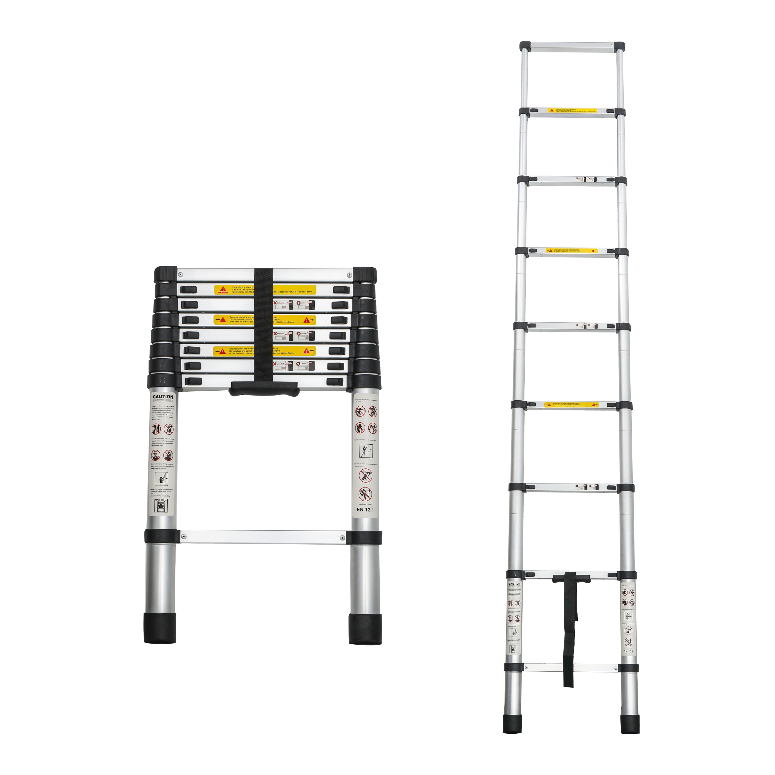 Bayfeve ( 8.5-ft Reach Height ) Aluminum Portable Telescoping Extension Ladder with 300LB Load Capacity