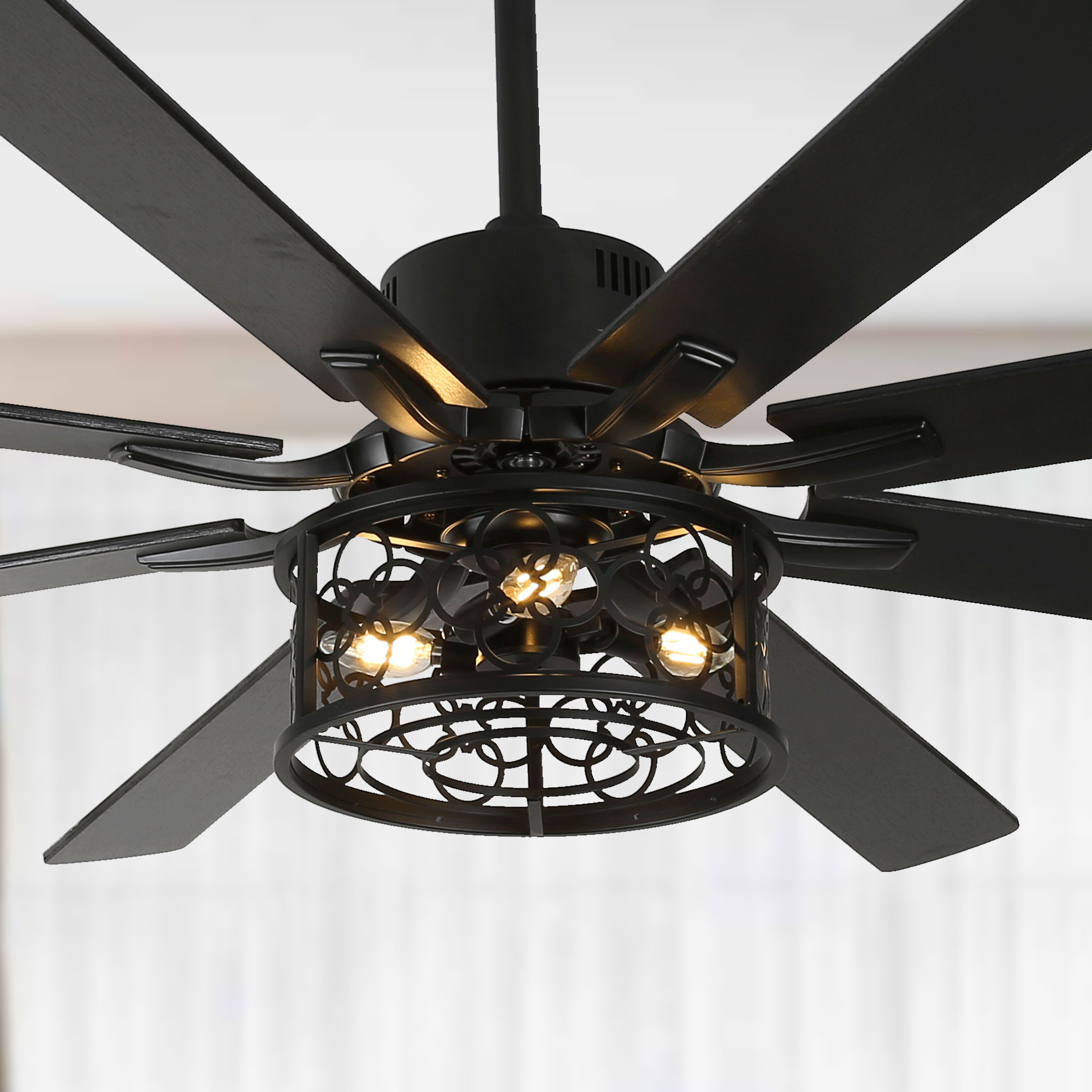 Bella Depot DCFSD7201-B Vintlume 65-in Color-Changing Integrated LED Black with Black Blades Ceiling Fan With Light - Remote Included ( 8 -Blade )