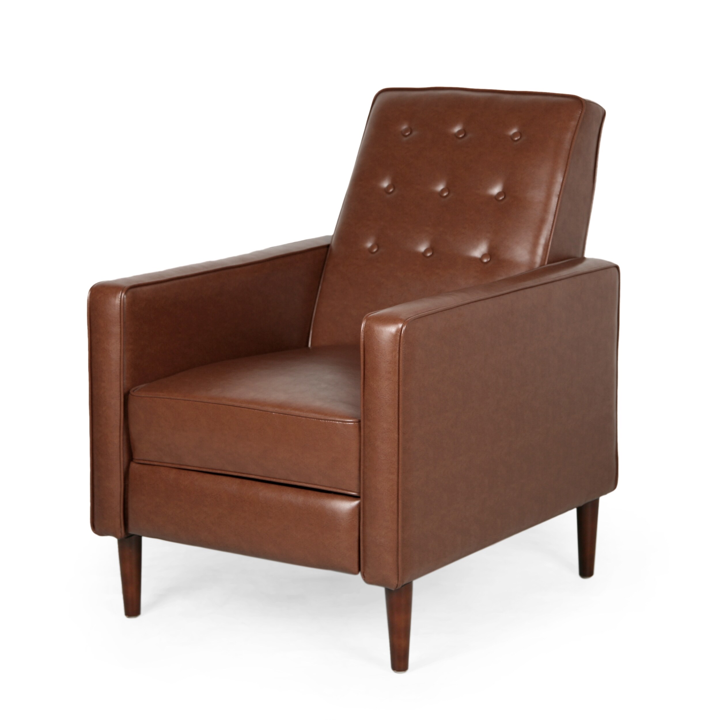 Cognac Brown Faux Leather Mid-Century Modern Recliner