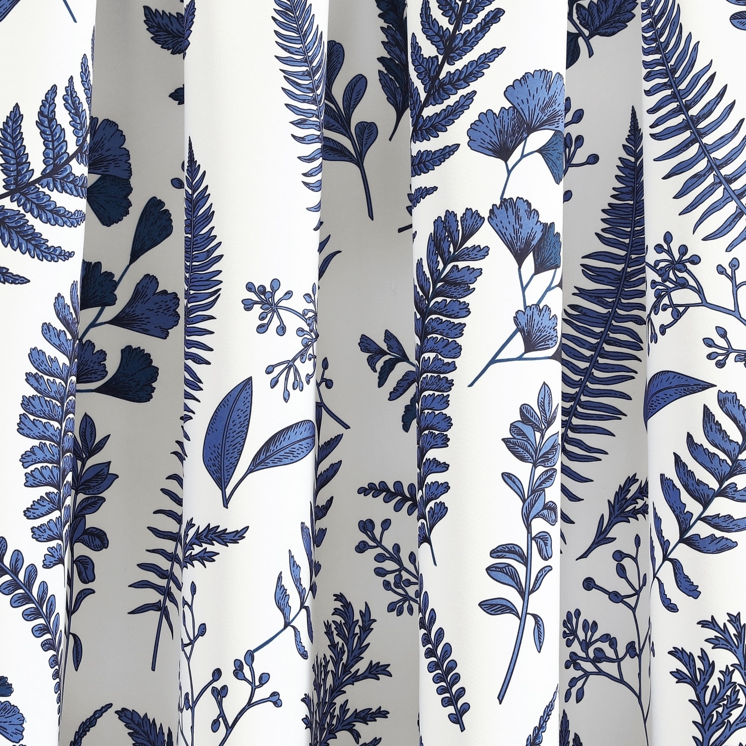 White and Navy Floral Polyester Light Filtering Window Panels