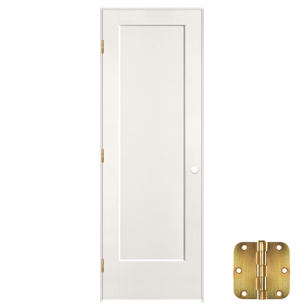 Masonite 641158 28-in x 80-in Snowstorm Solid core 1-panel Right hand Smooth Prefinished Molded composite Flat Jamb Single Prehung Interior Door