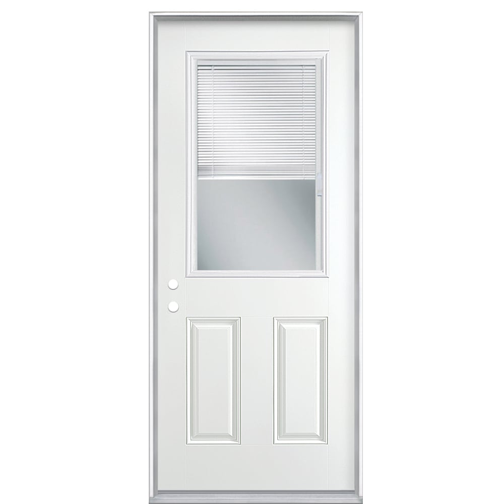 Masonite 741078 32-in x 80-in Steel Half Lite Right-Hand Inswing Primed Single Front Door Insulating Core with Blinds