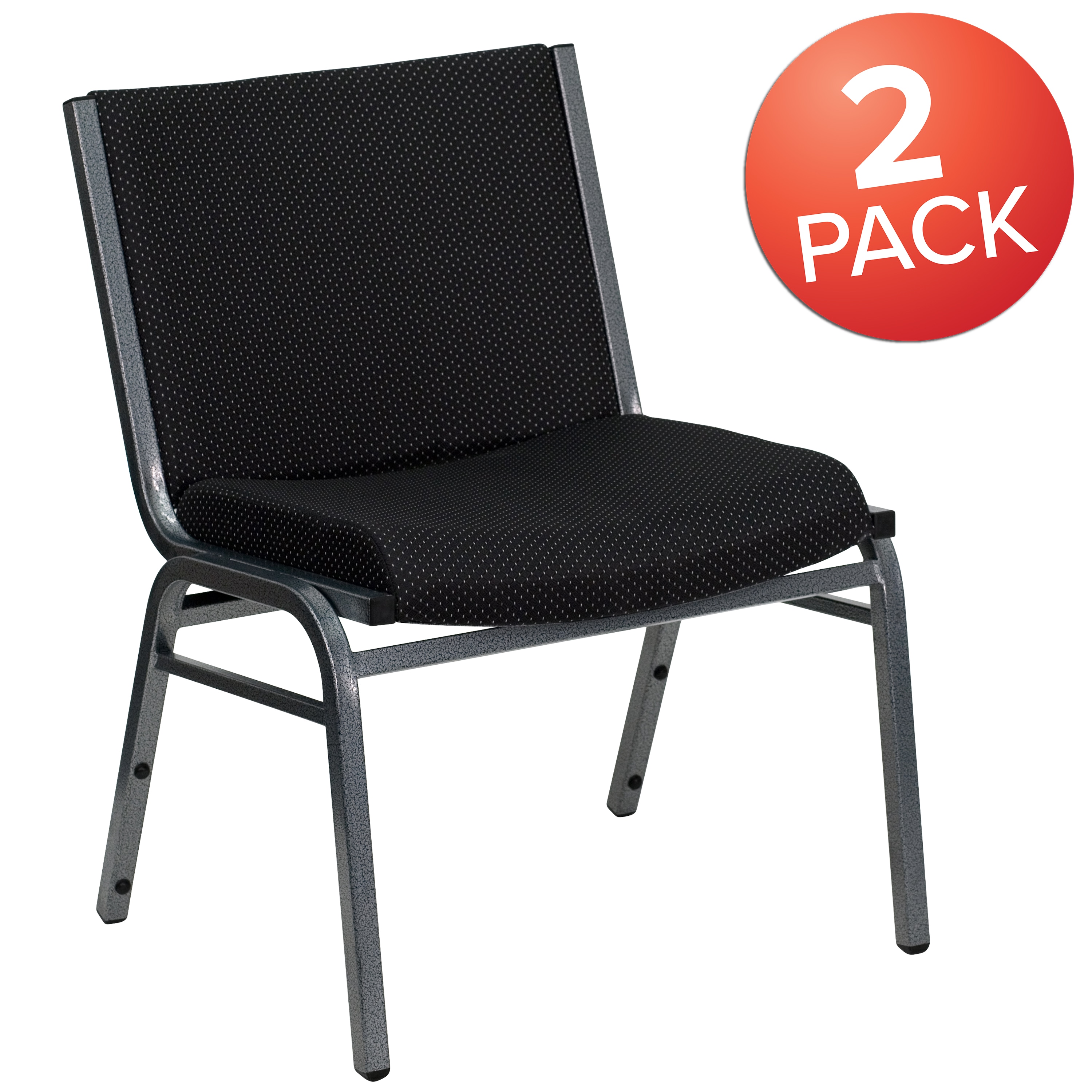 Contemporary Black Fabric & Silver Metal Stackable Chair Duo