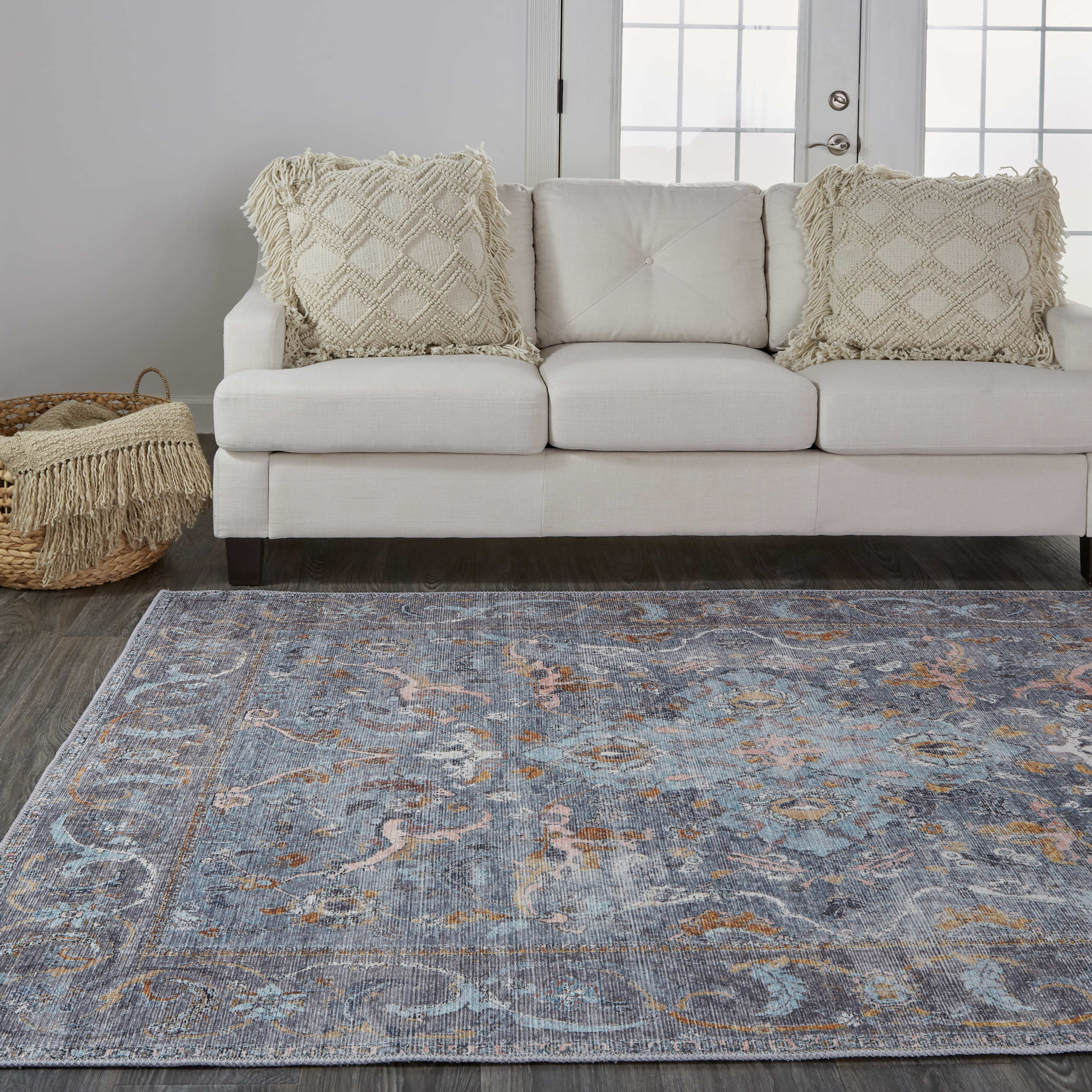Percy Blue and Gray Medallion Washable Area Rug