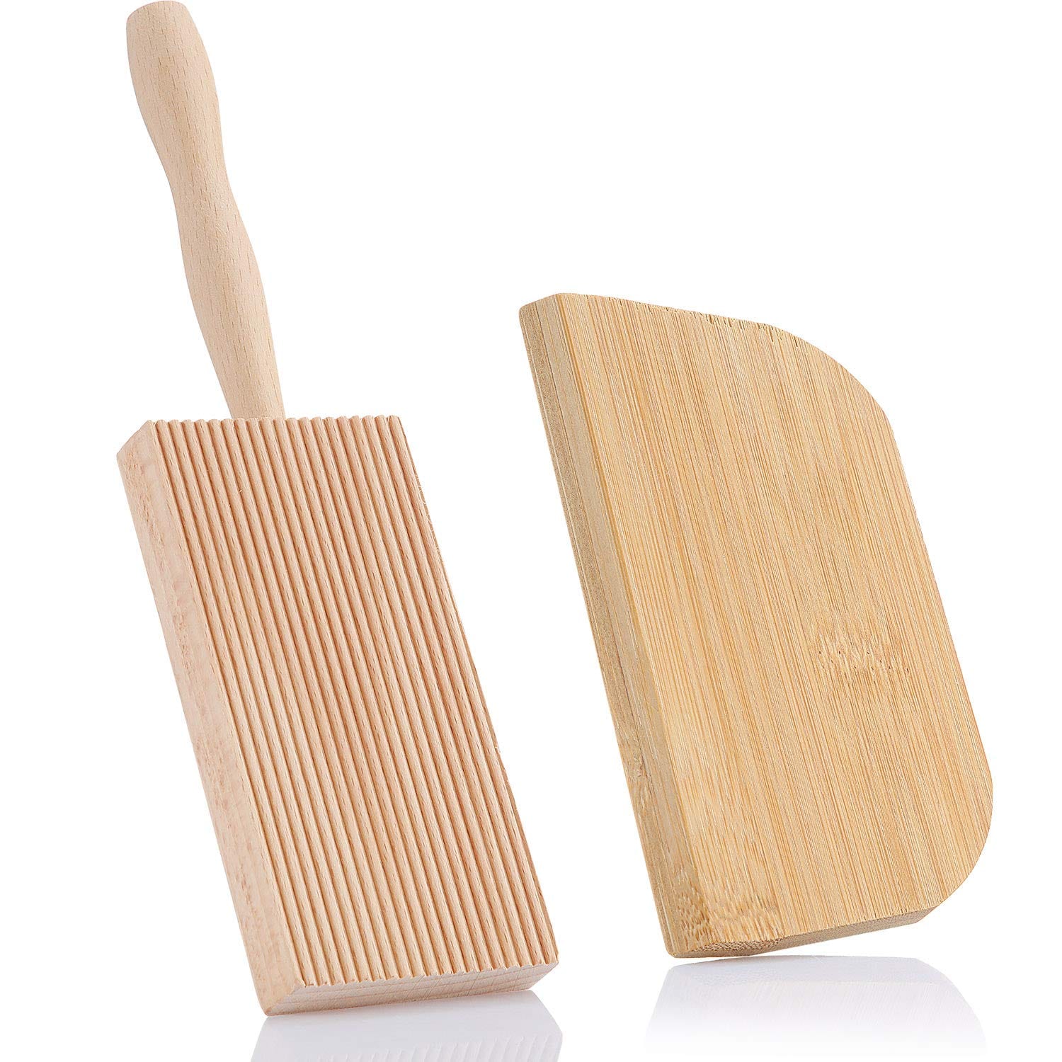 Aoibox  8 in Beechwood Gnocchi Paddle Board with Dough Scraper for Handmade Pasta Ridges and Kitchen Prep