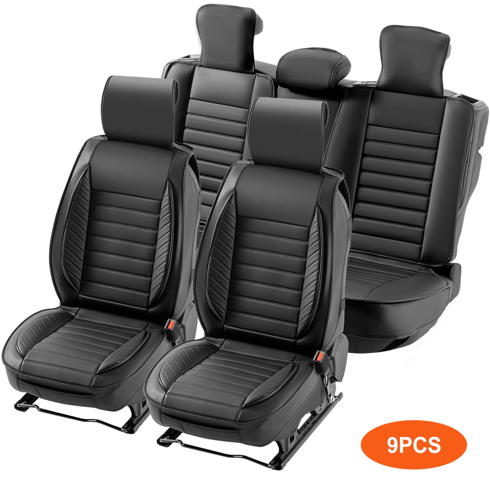 SKYSHALO ZTHSPGQHGTYXQD28KV0 Seat Covers, Universal Car Seat Covers Full Set Seats, Front and Rear Seat, 9pcs Faux Leather Seat Cover, Semi-enclosed Design, Detachable Headrest and Airbag Compatible, For Most Car Suv Truck