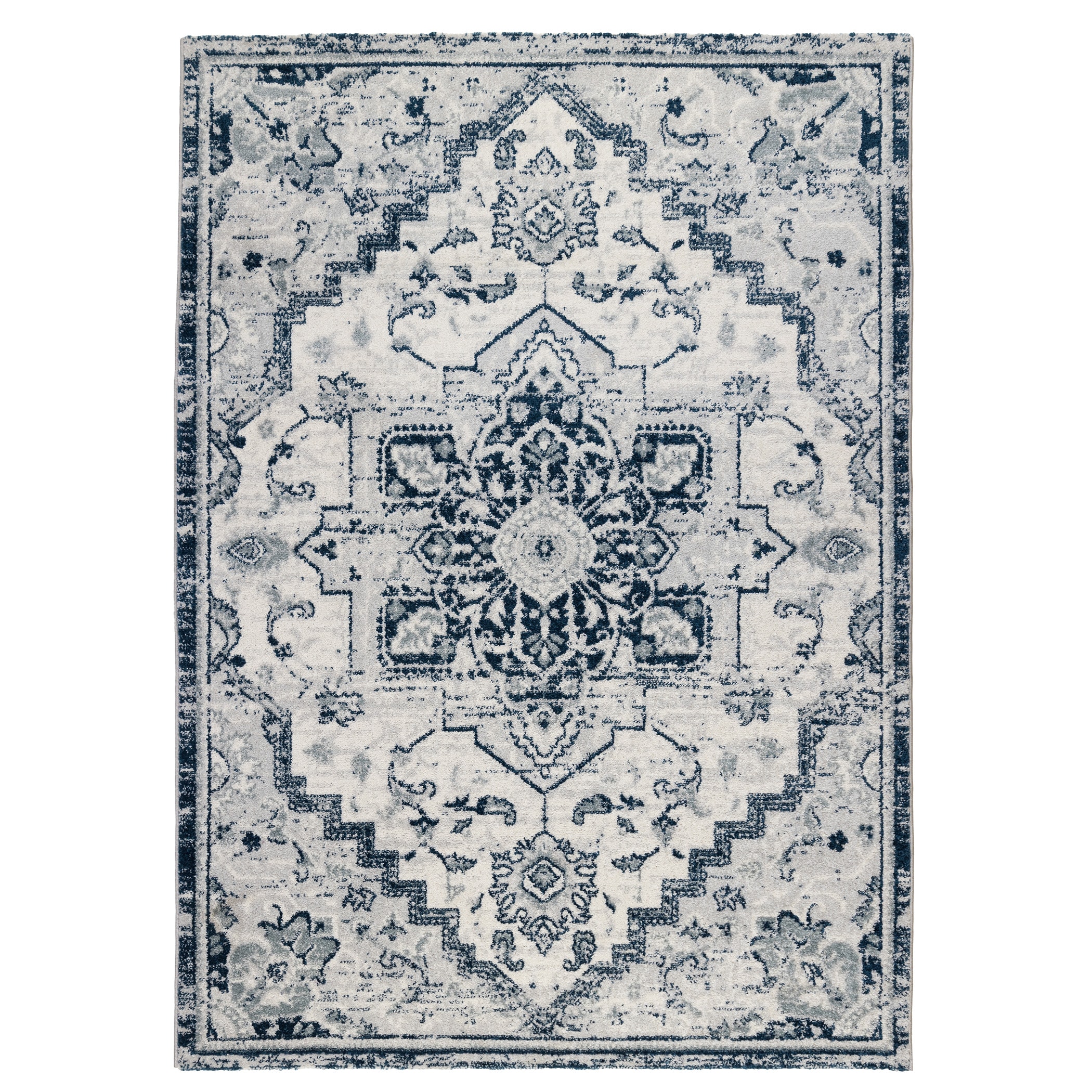 AMER ALX927999 Alexandria 8 x 10 (ft) Loomed Polypropylene Deep Blue Rectangular Indoor Medallion Area rug