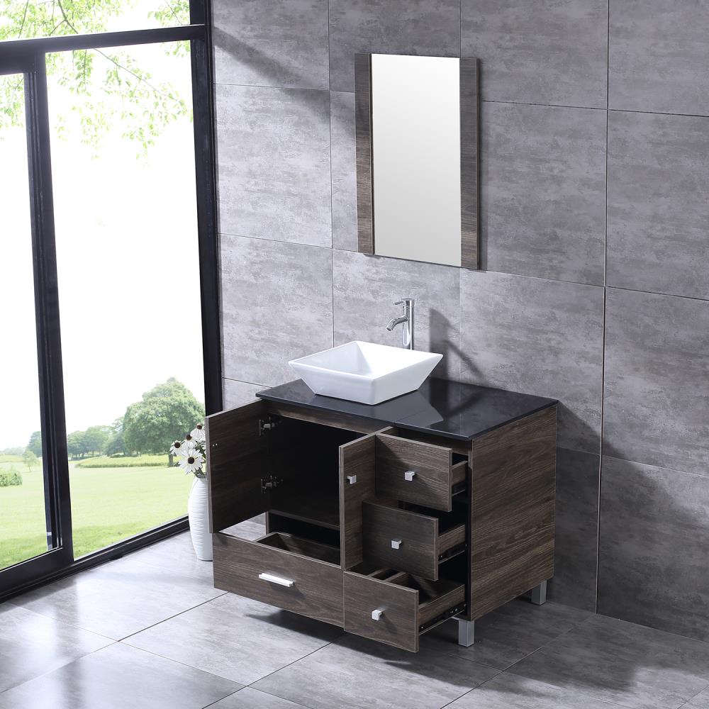 Wonline 20 Small Bathroom Vanity with Sink Bathroom Cabinet Sink Black  Wood Storage with Undermount Vessel Sink Faucet 