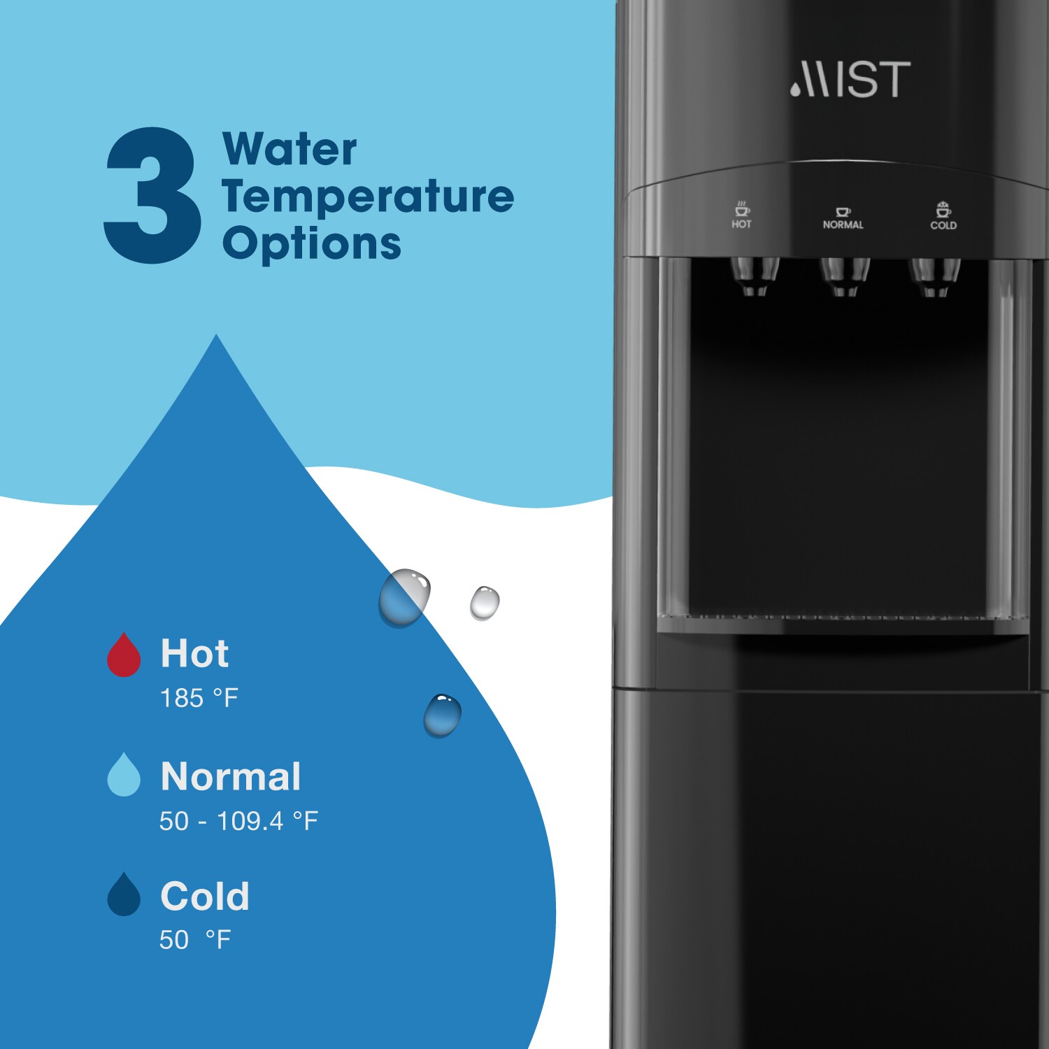 Ambient & Cold No Spill Water Dispenser, Black