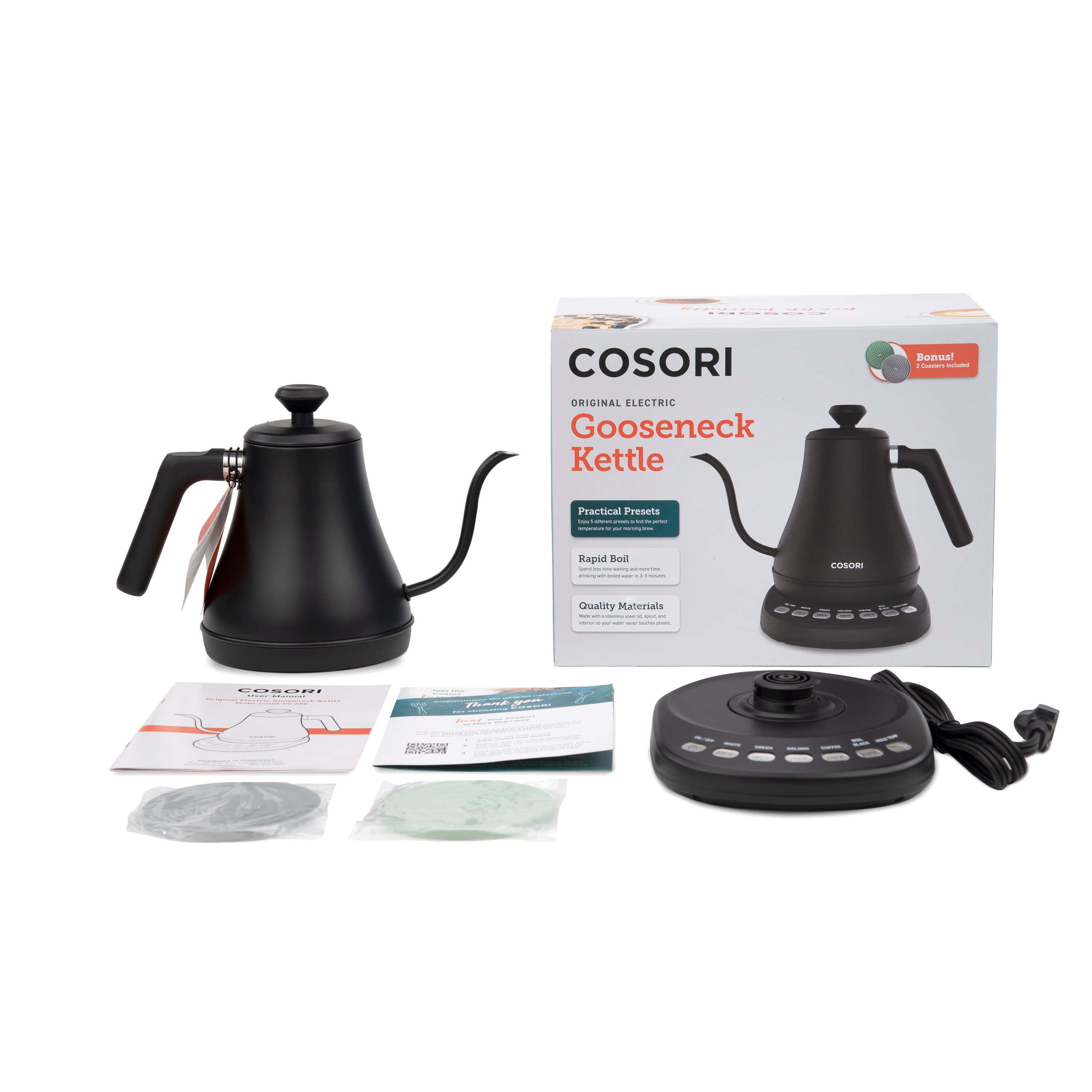 COSORI Double Wall Electric Kettle with Steel Outer Shell, Two-Level Lid,  304 St