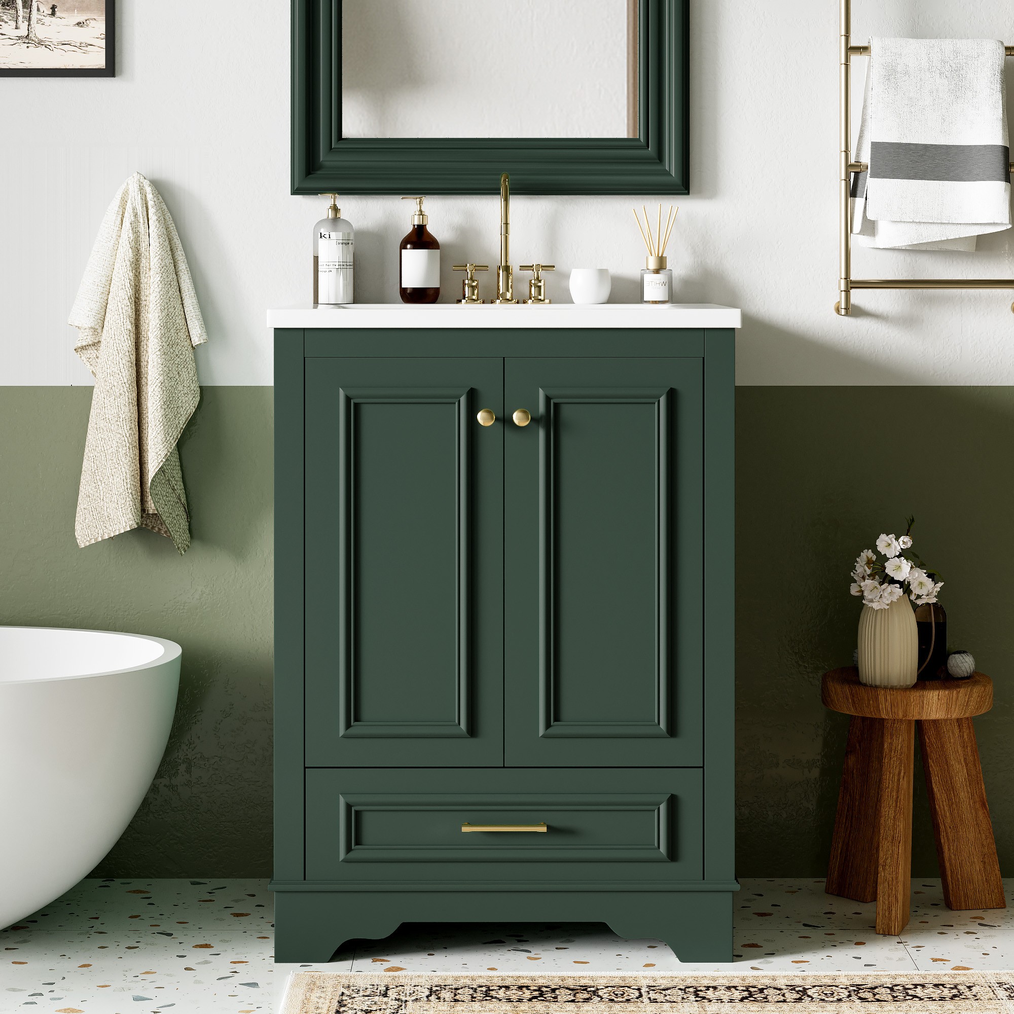 Dexmalle D710P194893F 24-in Green Undermount Single Sink Bathroom Vanity with White Ceramic Top
