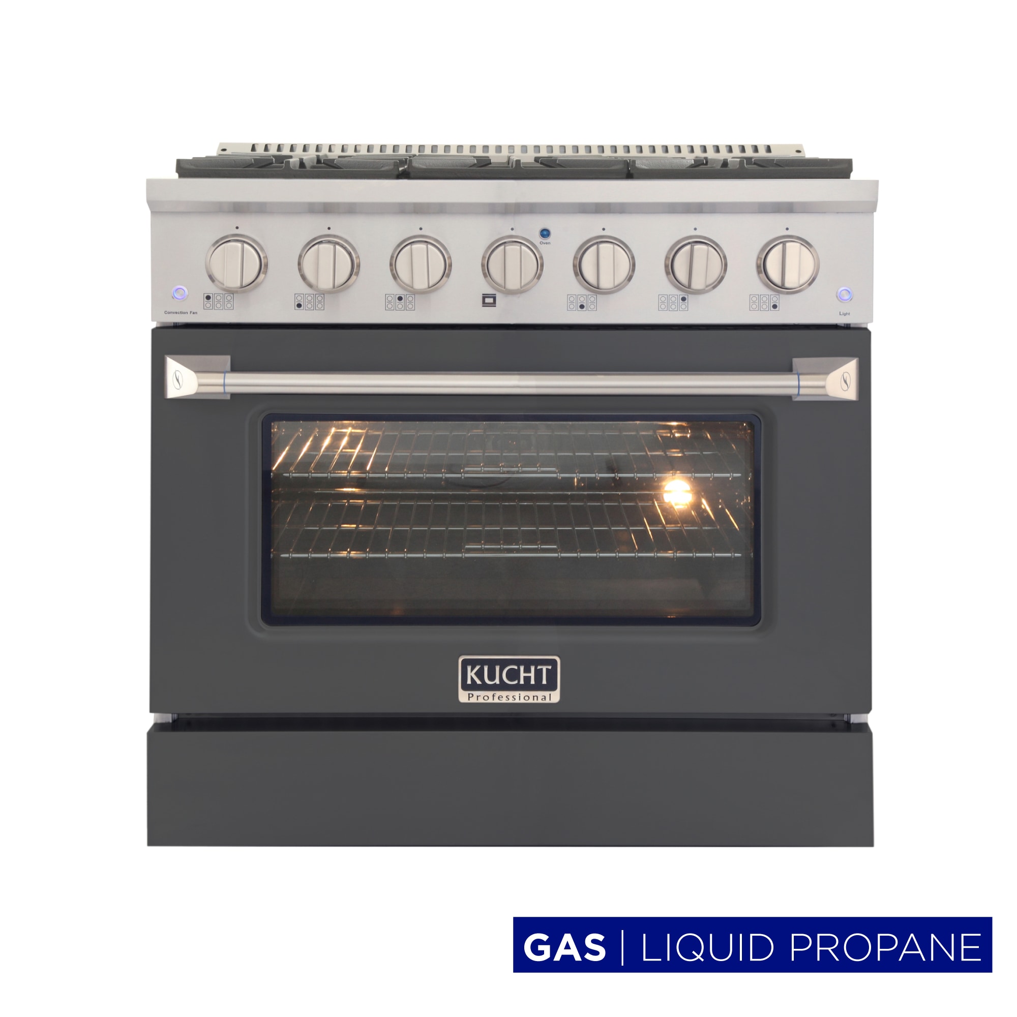 Kucht KNG361/LP-CY 36-in 6 burners 5.2-cu ft Convection Oven Freestanding Liquid Propane Gas Range ( Cement Gray )