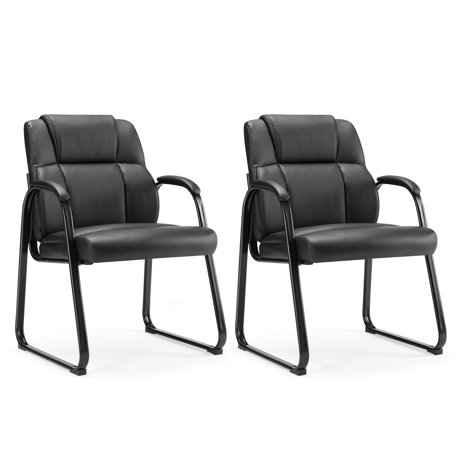 Flynama L-127271 Office Chair, Set of 2 Modern Black Faux leather Accent Chair