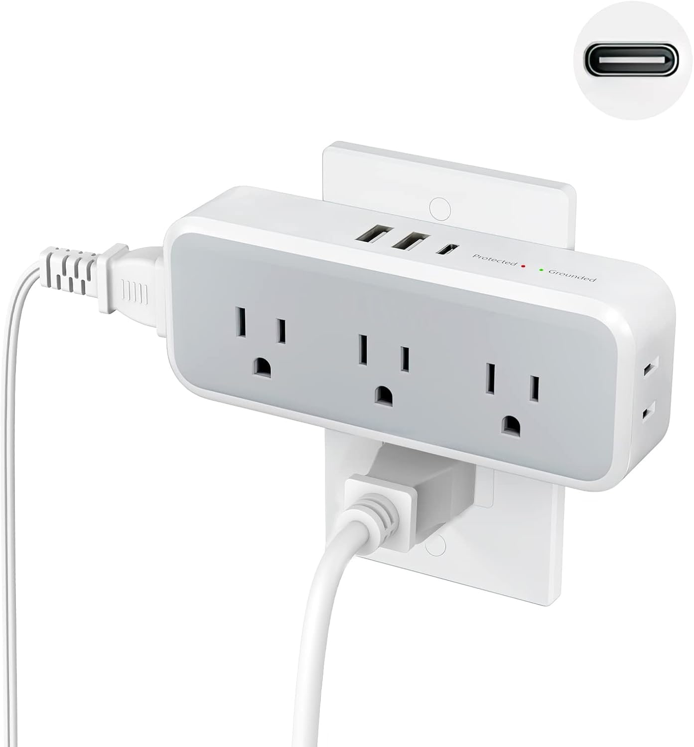 MaseiKar Multi Plug Outlet Extender - USB C Wall Charger Wall Plug Splitter with 5 Outlets and 3 USB - Electrical Power Extender with Surge Protector Spaced for Home Office Dorm Room #MULTI-OUTLETS005