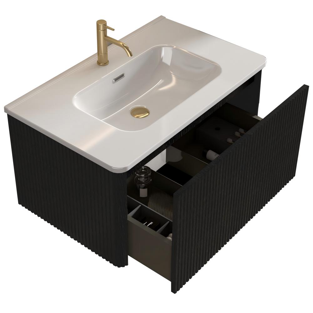 Vanityfus 30 Inch Striped Wall Mounted Floating Bathroom Vanity with Integrated White Ceramic Sink
