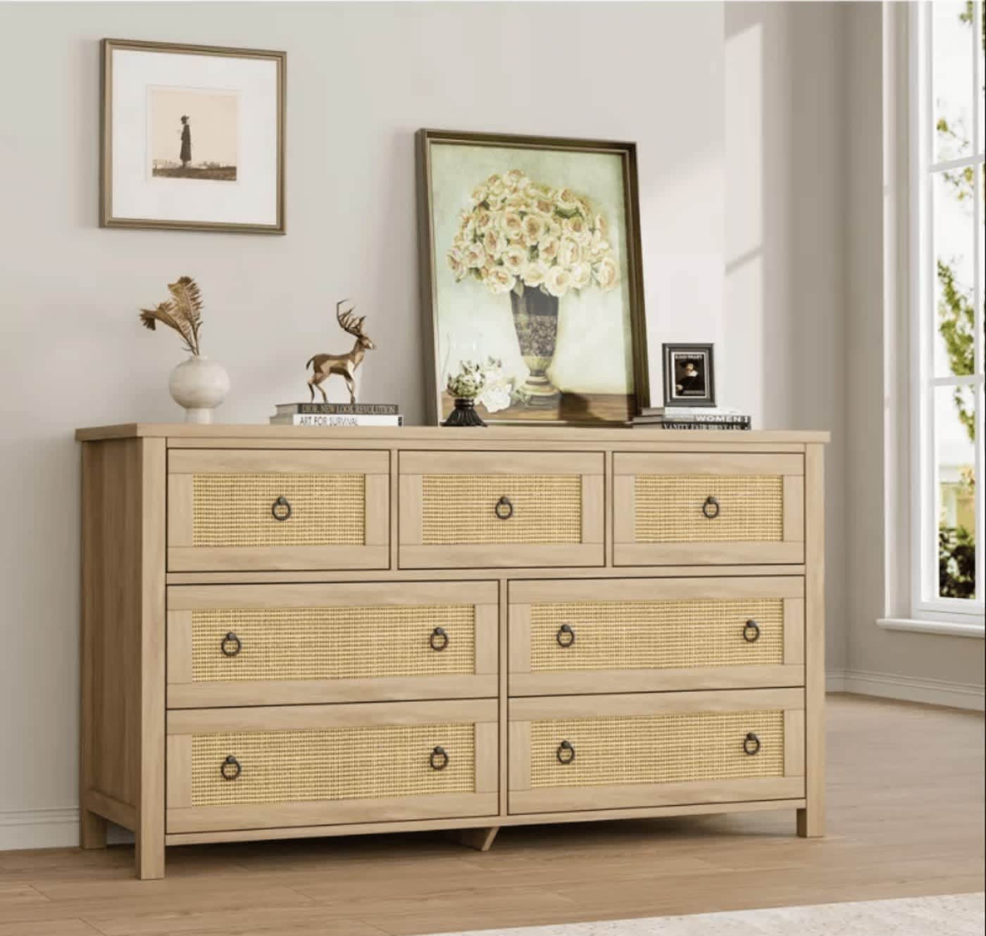 modern boho dresser IdealHouse Rattan Tall With 7 Drawers Night Stand Large Clothes Storage Cabinet For Bedroom Nursery Living Room Closet in Brown Color:PEARL Each piece is finished red mini dress SHEIN PETITE Women's Chocolate