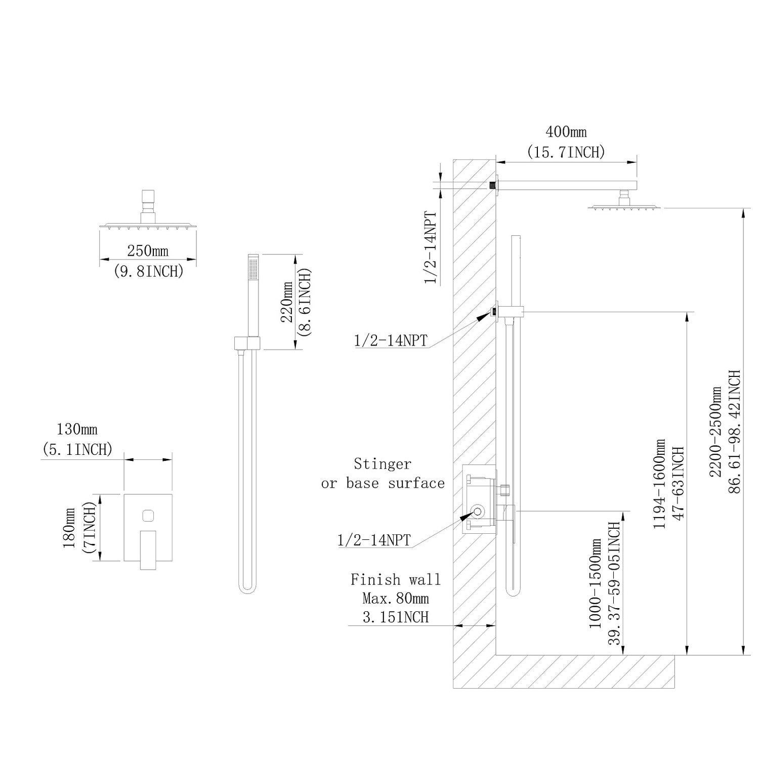 BBabe 0YVOSK58P4SI Fixed-Showerhead - View #4