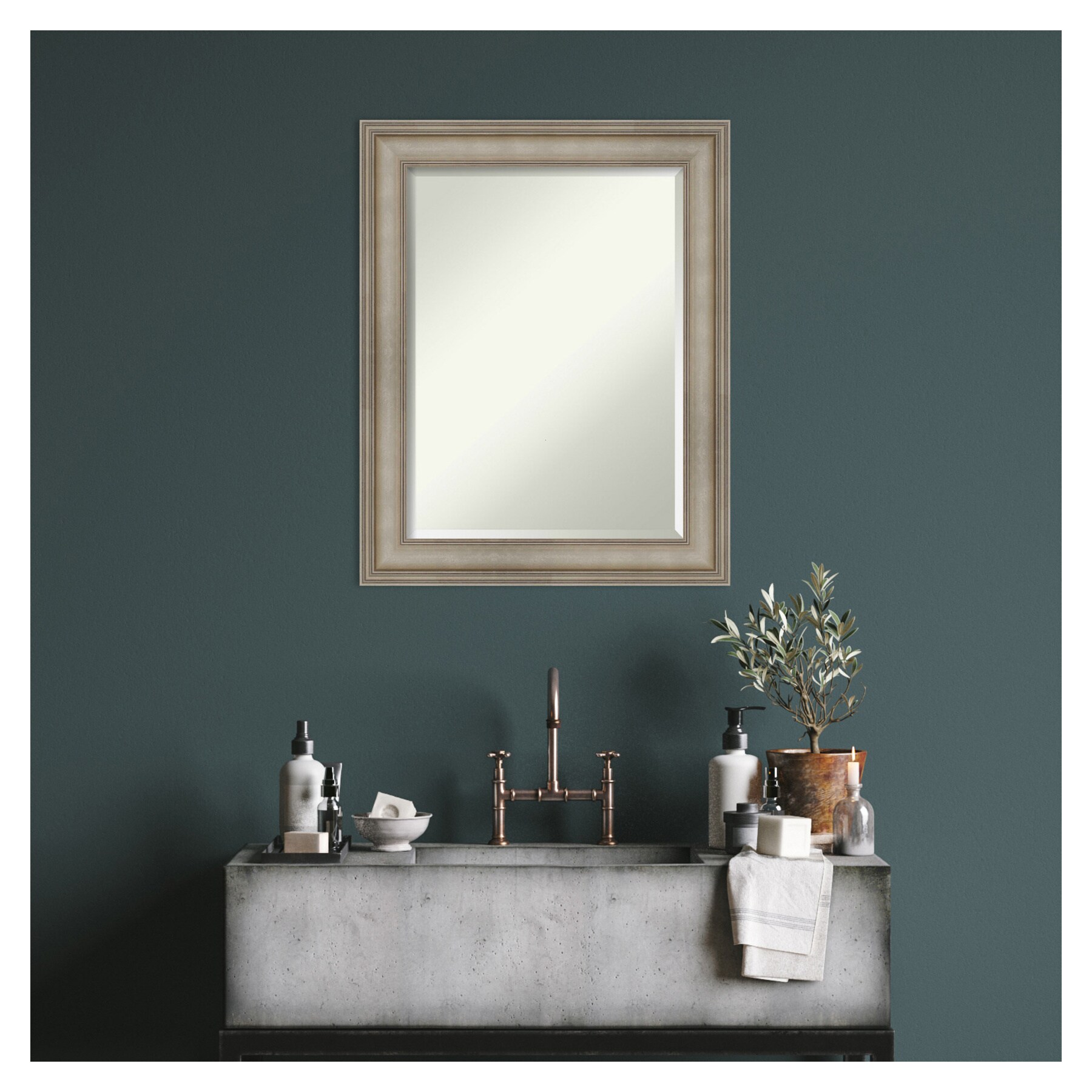 Mezzanine Antique Silver 29" x 23" Beveled Wood Bathroom Vanity Mirror
