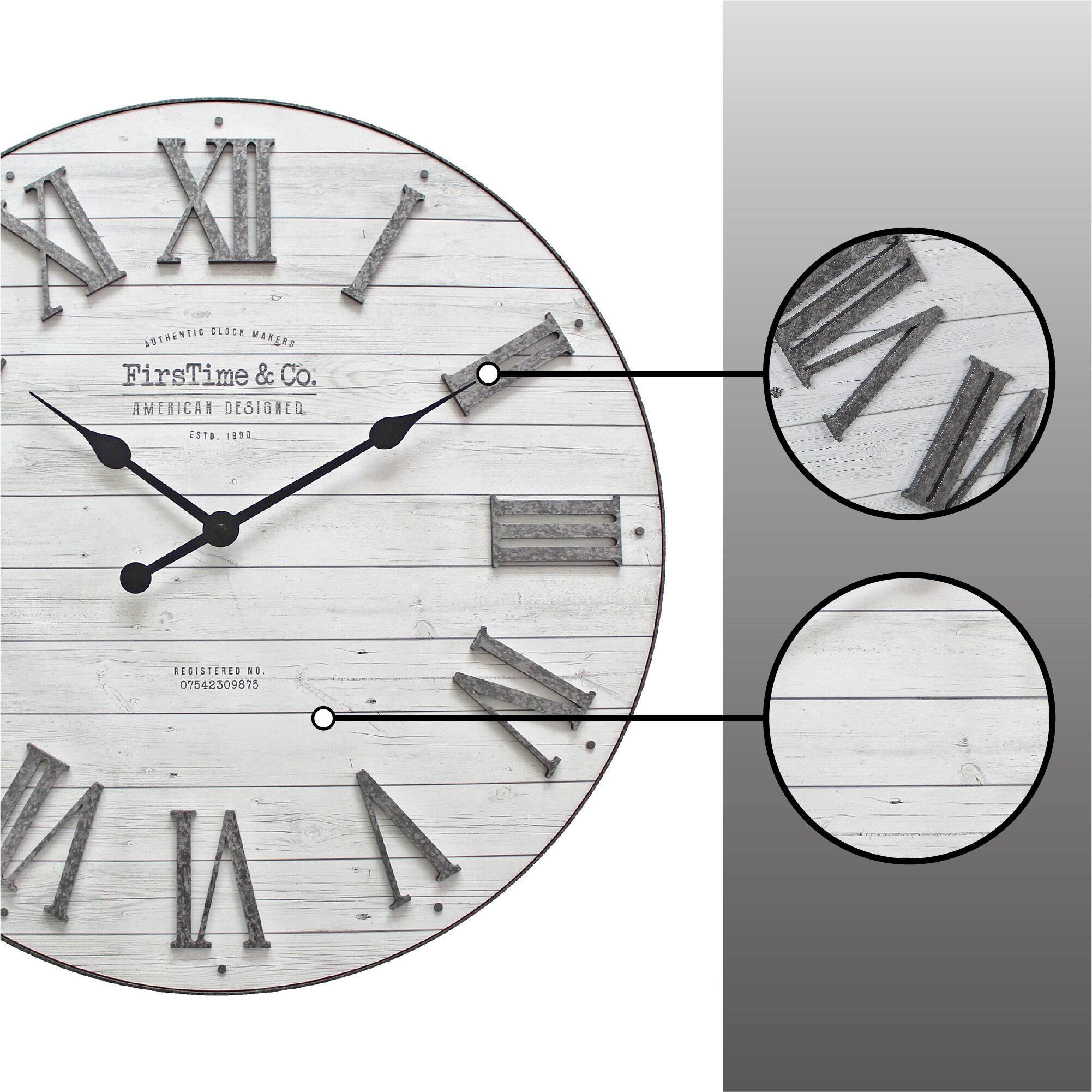 FirsTime & Co. Dark Silver Shiplap Outdoor Wall Clock, Farmhouse