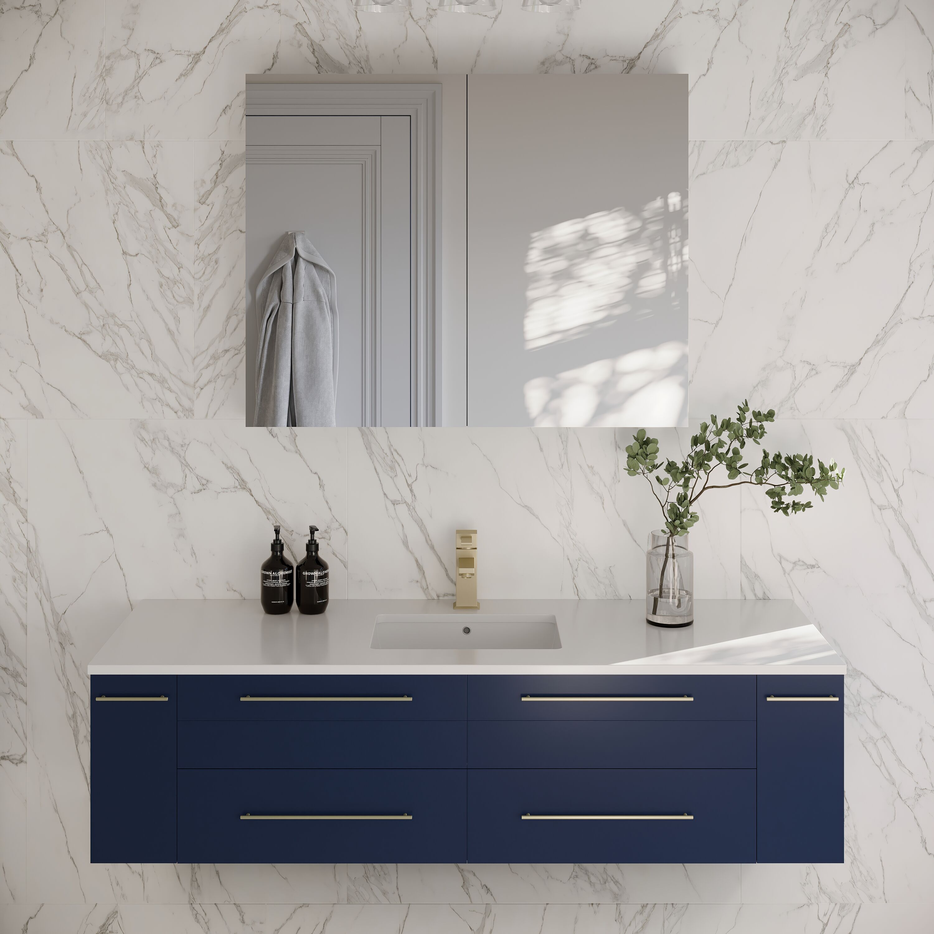 Fresca FVN6160RBL-UNS Lucera 60-in Royal Blue Undermount Single sink Floating Bathroom Vanity with White Quartz Top