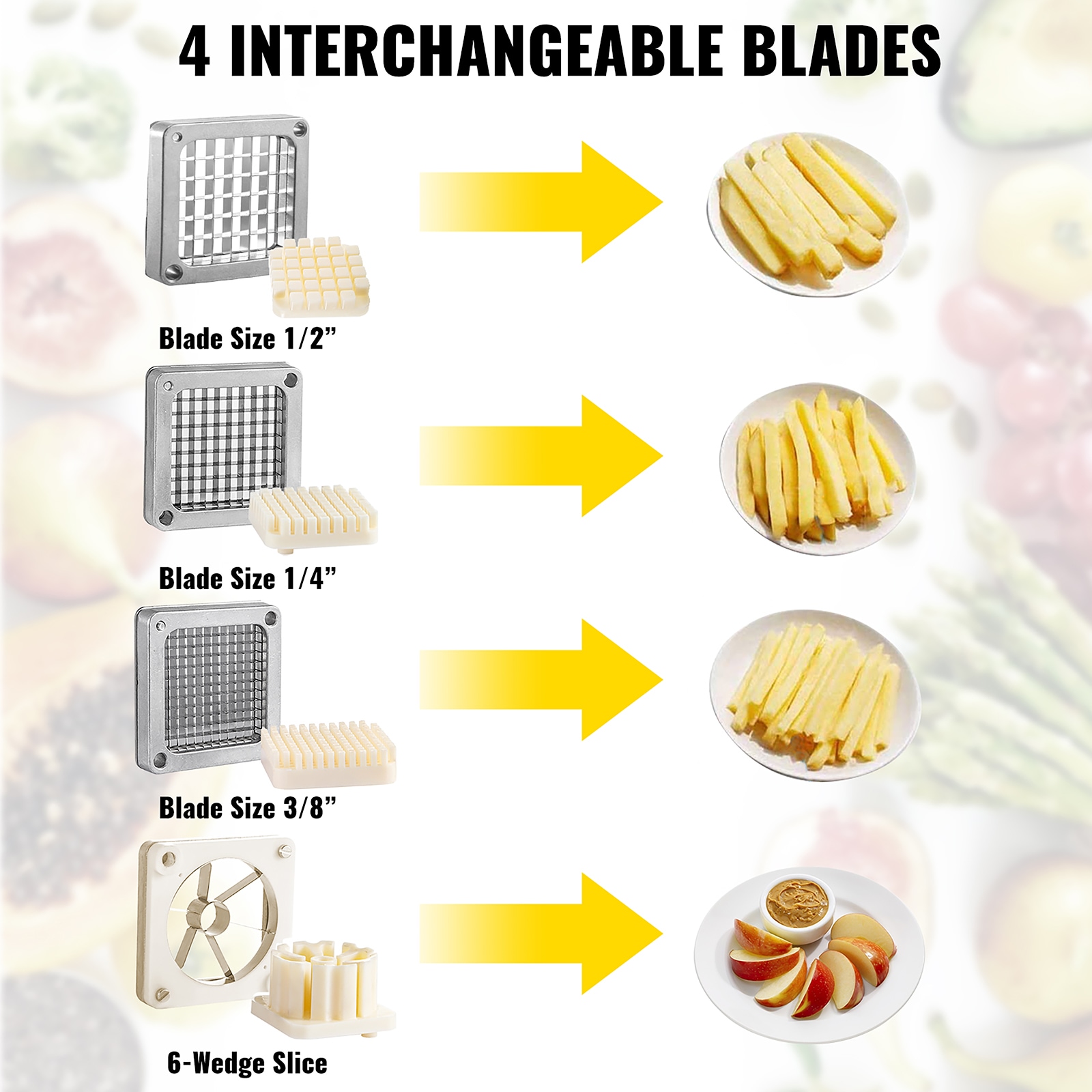French Fry Cutter | Potato Cutter | Potato Wedge Cutter | Commercial,  Professional, & Heavy Duty | Available blade sizes: 1/4, 3/8, 1/2, 6  Wedge