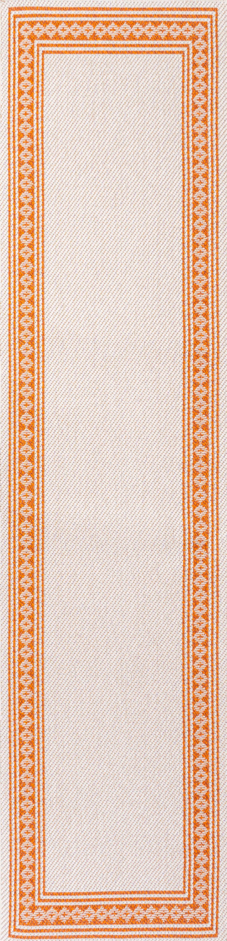 Santa Monica Cream/Orange Flat Woven Synthetic Runner Rug 2x8