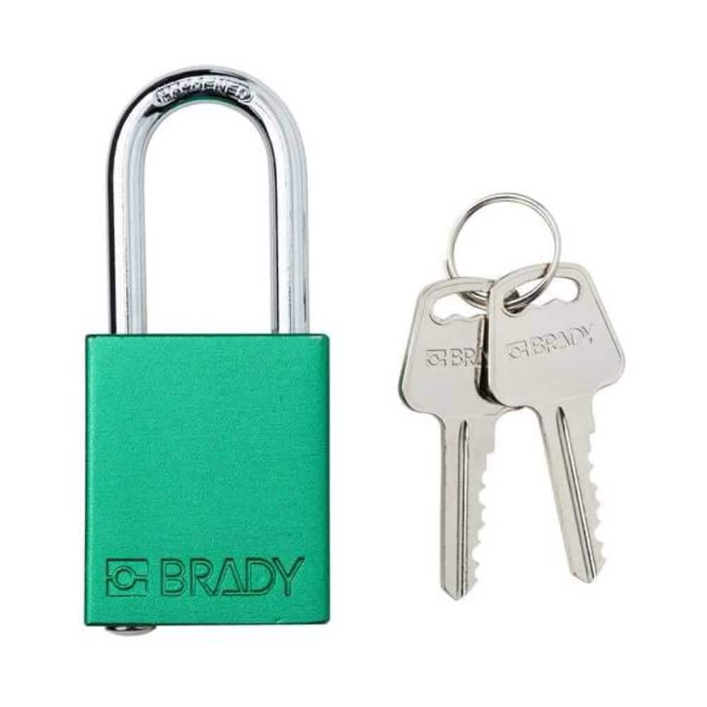 Brady  Padlock Keyed Different Aluminum Green 1 1/2 in Shackle Height 1 1/2 in Body Width