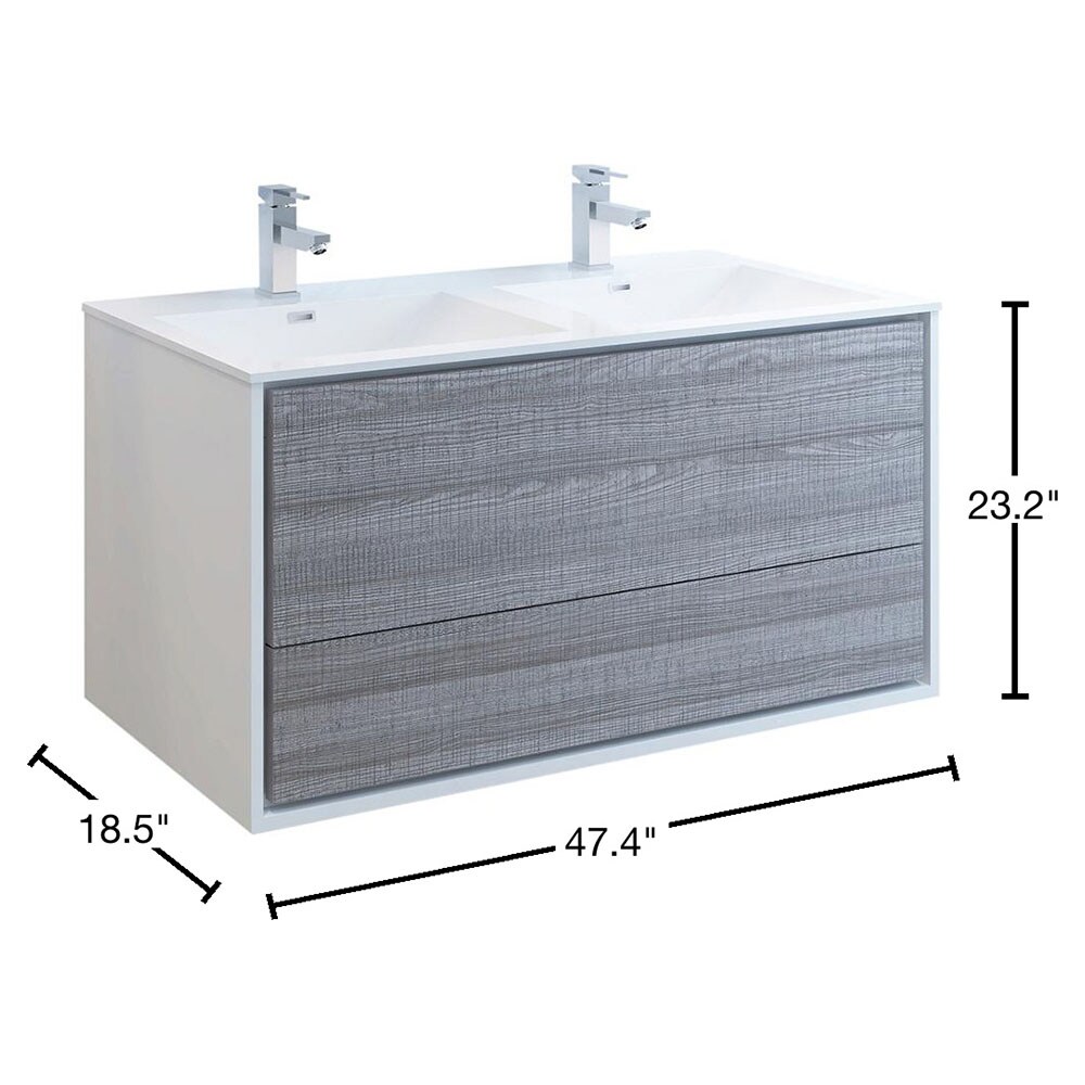 Fresca Catania 48-in Ash Gray Double Sink Bathroom Vanity with White ...