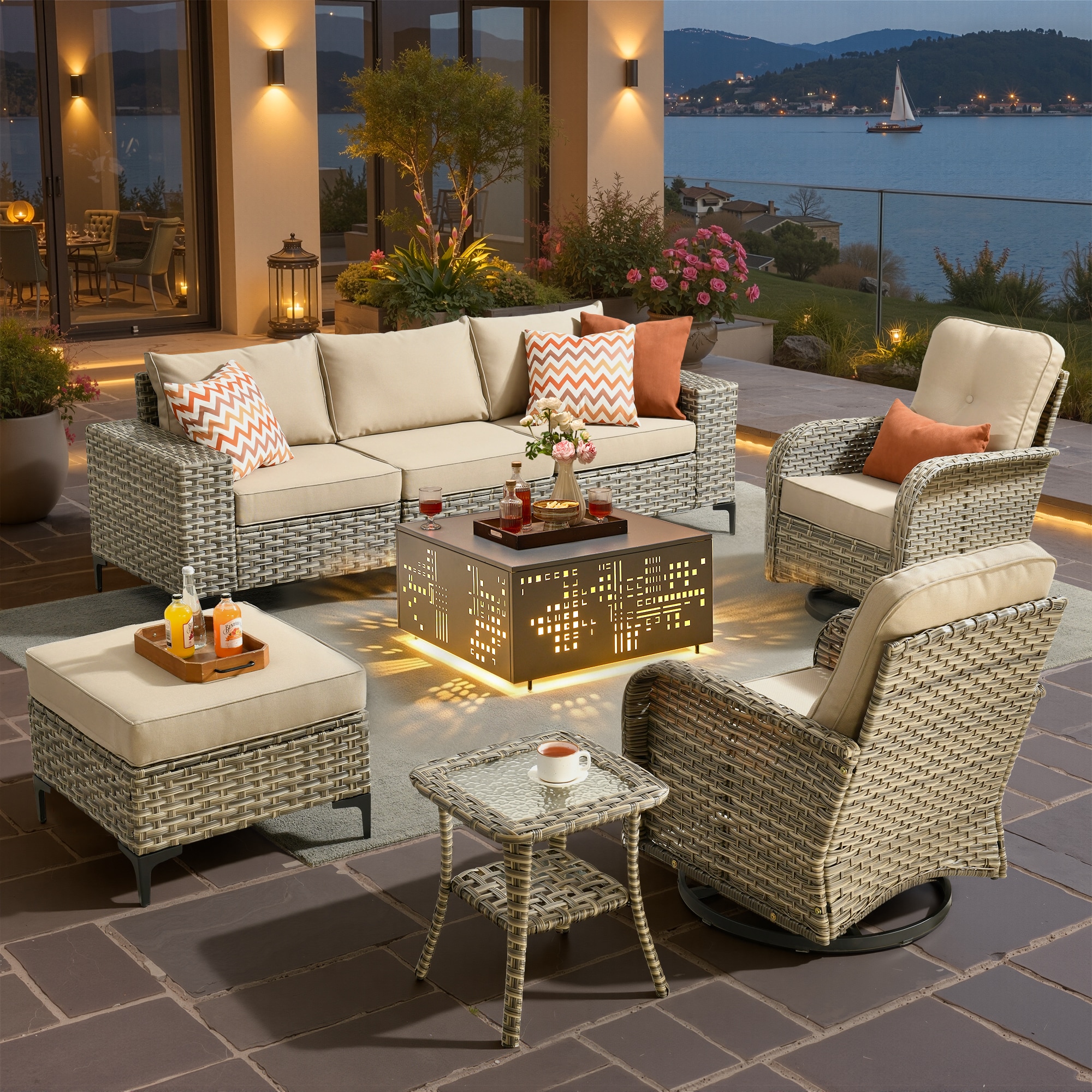 XIZZI Vesta 6-Piece Wicker Patio Sofa Conversation Set with Off