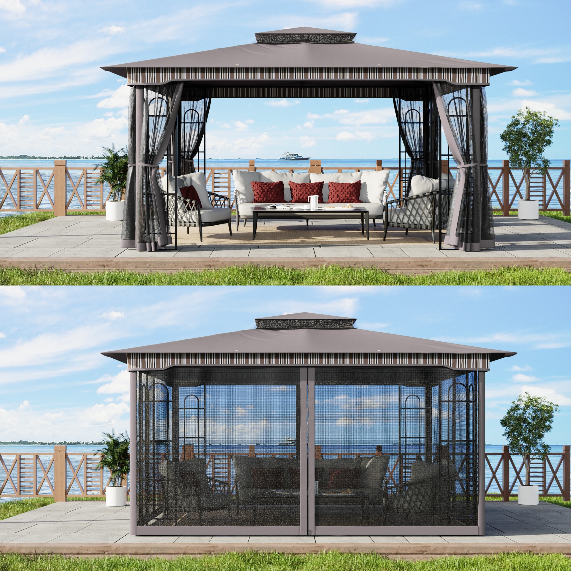 Gardenbee E09-GRY-C3 Wood-Resin-Gazebos - View #5