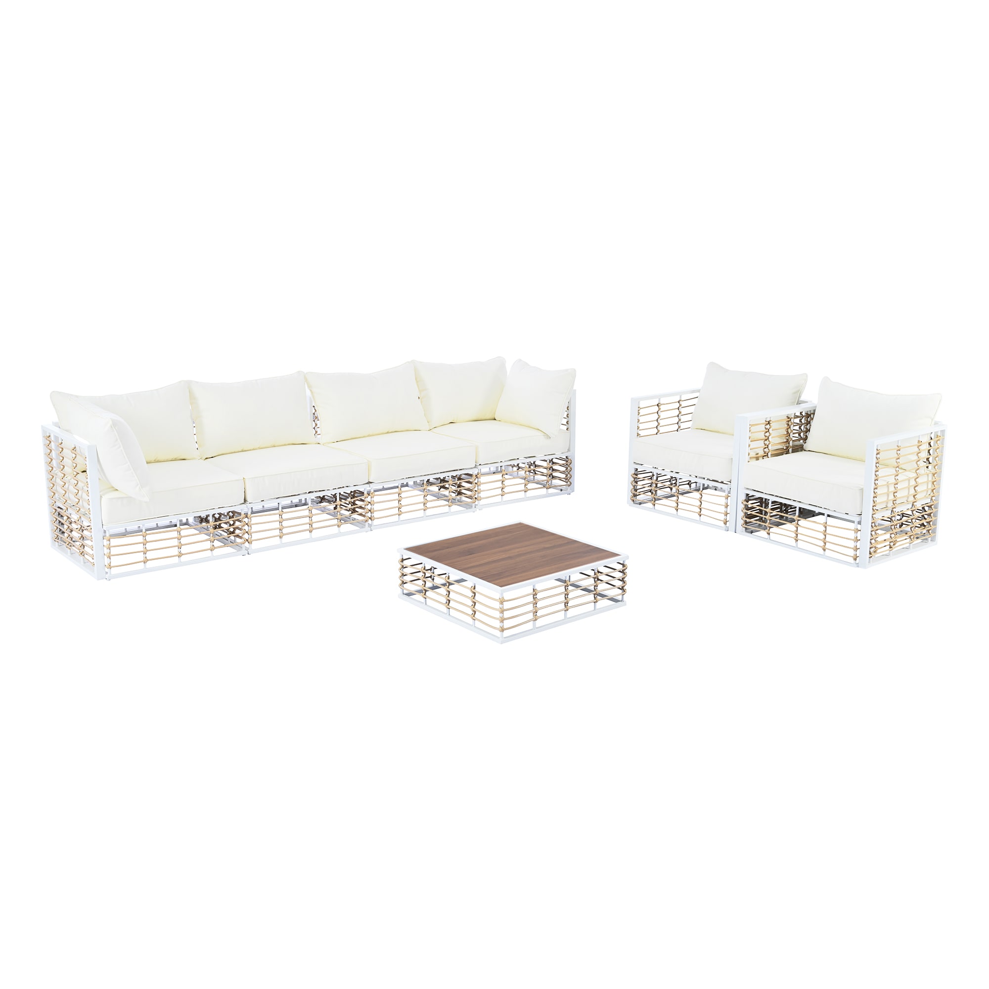 CASAINC CEW-HZ011-GR Patio Sectional Sofa Set 7 -Piece 2 Patio Sofa Conversation Set with White Cushions