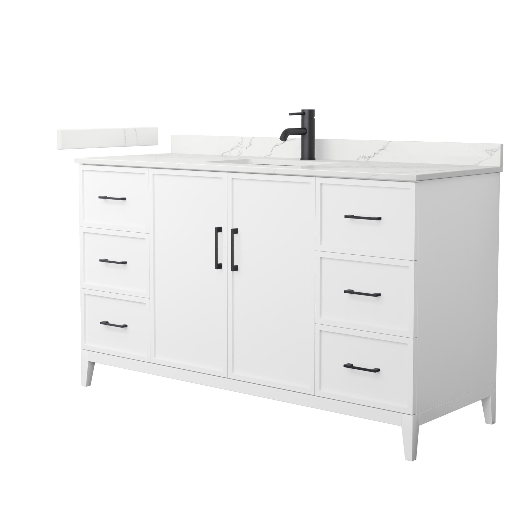 Wyndham Collection WCH717160SWBGTUNSMXX Elan 60-in White with Matte Black Trim Undermount Single Sink Bathroom Vanity with Giotto Quartz Quartz Top