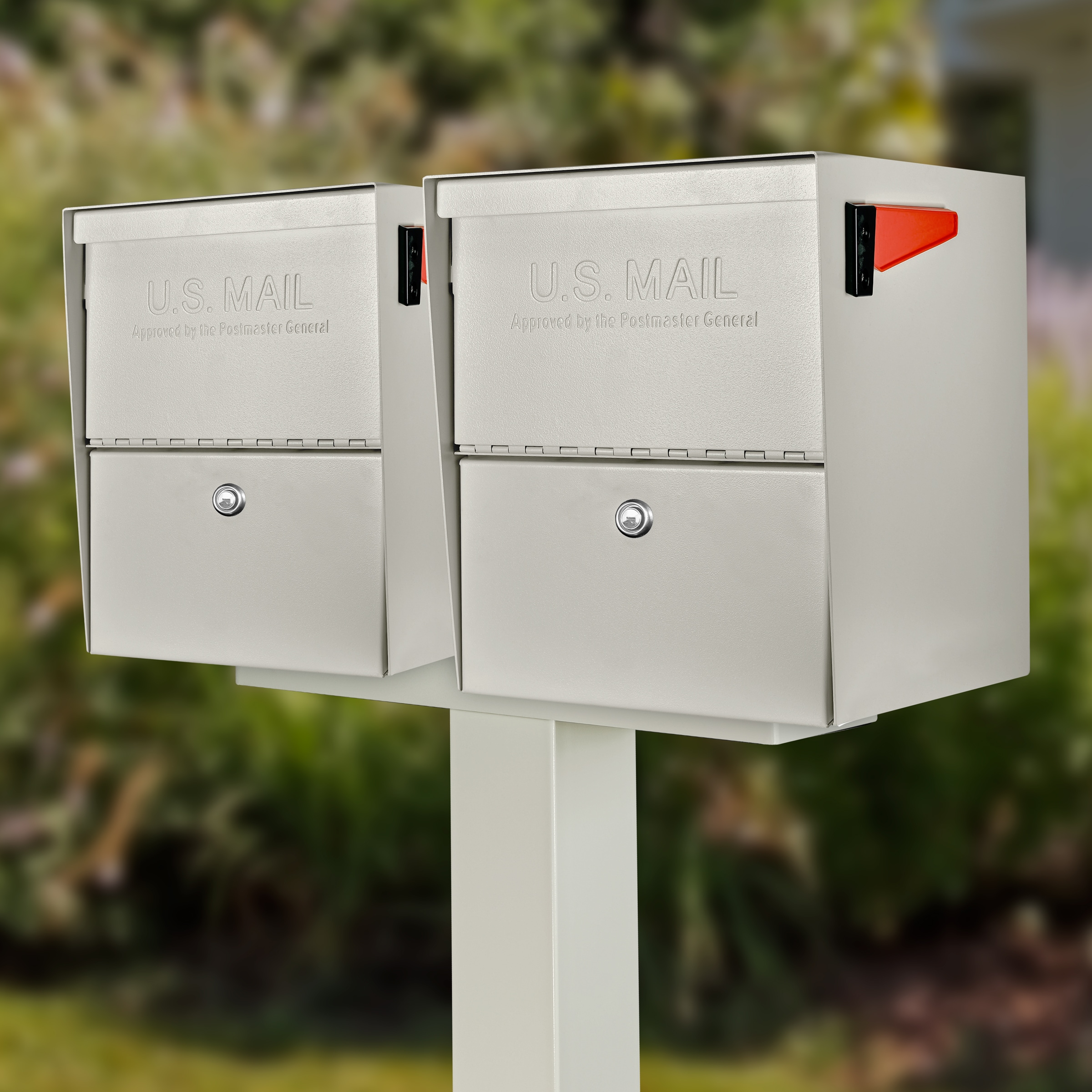 Mail Boss 7207-X2-CW-IG Package Master Locking Metal Standard Mailbox Off-white with Post