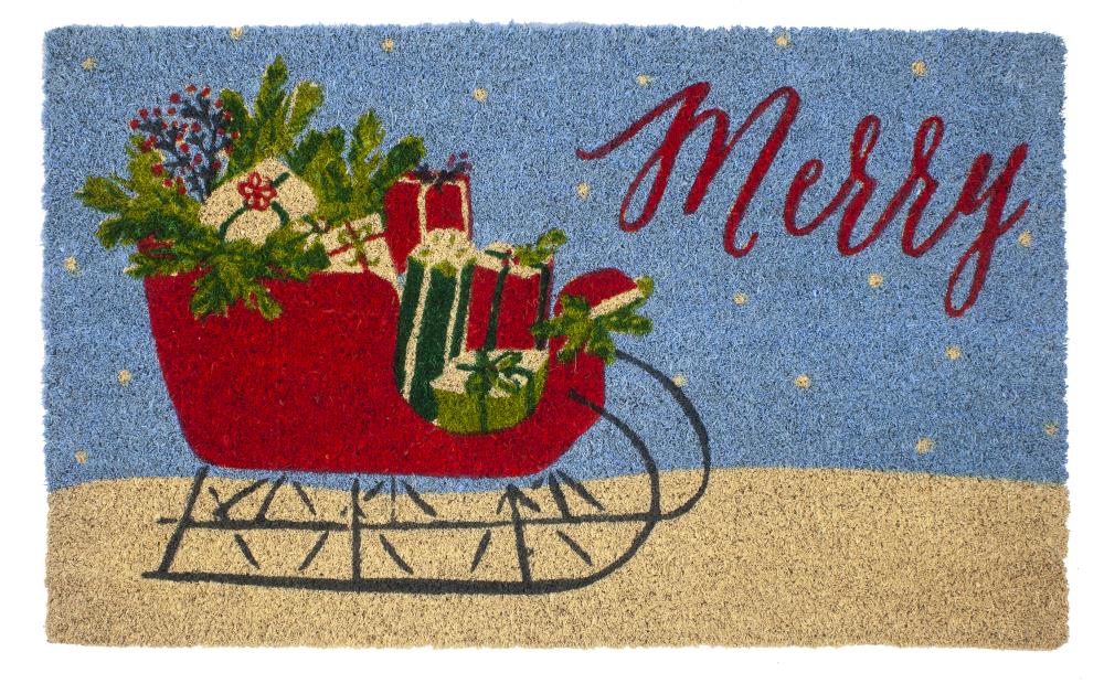 Entryways P2237 Blue/Red Coir Rectangular Outdoor Decorative Winter Door Mat