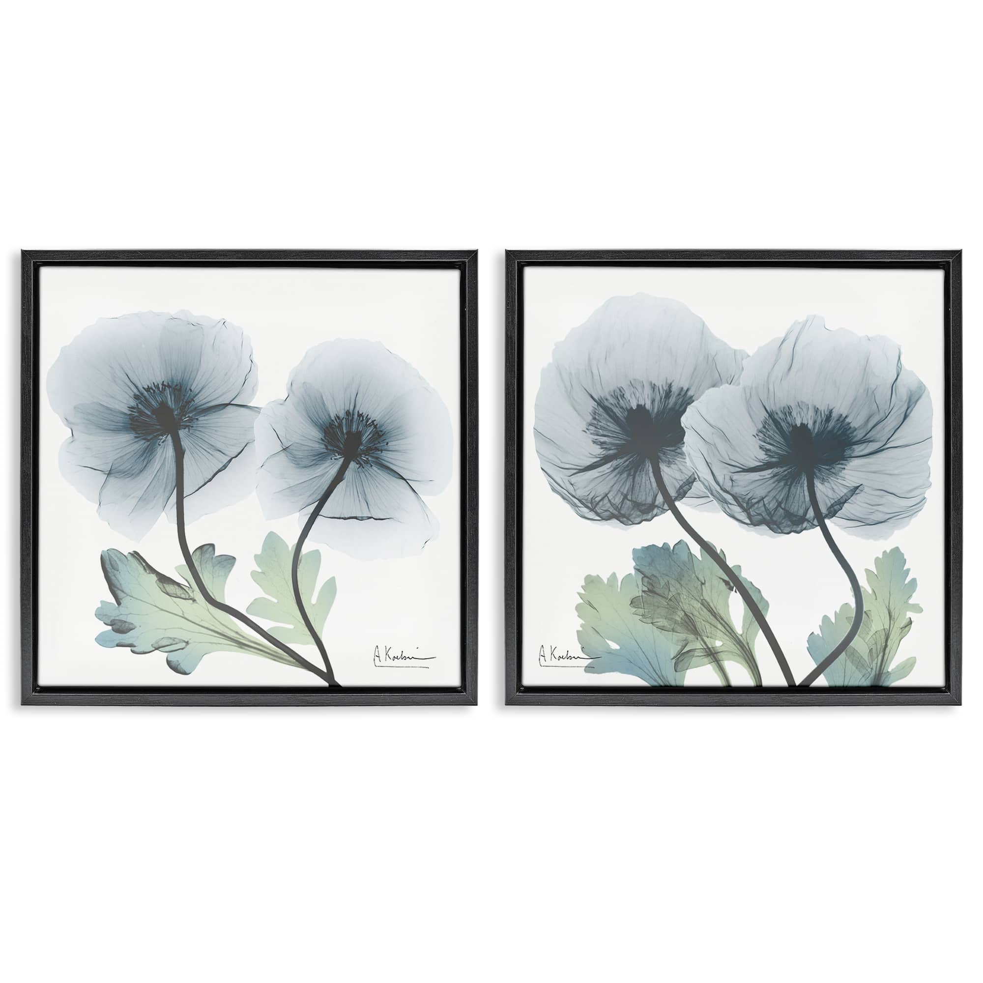 Stupell Industries B2-706-FFB-2PC-24X24 Luminous Sapphire Florals 2 Piece Black Framed Floater Canvas Set By Albert Koetsier 25 x 25