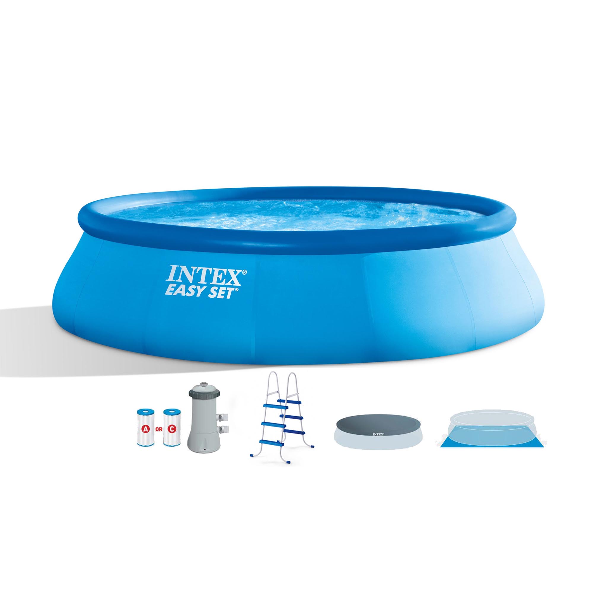 Intex Inflatable Easy Set 15-ft x 15-ft x 42-in Inflatable Top Ring Round Above-Ground Pool with Filter Pump,Ground Cloth,Pool Cover and Ladder the Above-Ground Pools department at Lowes.com