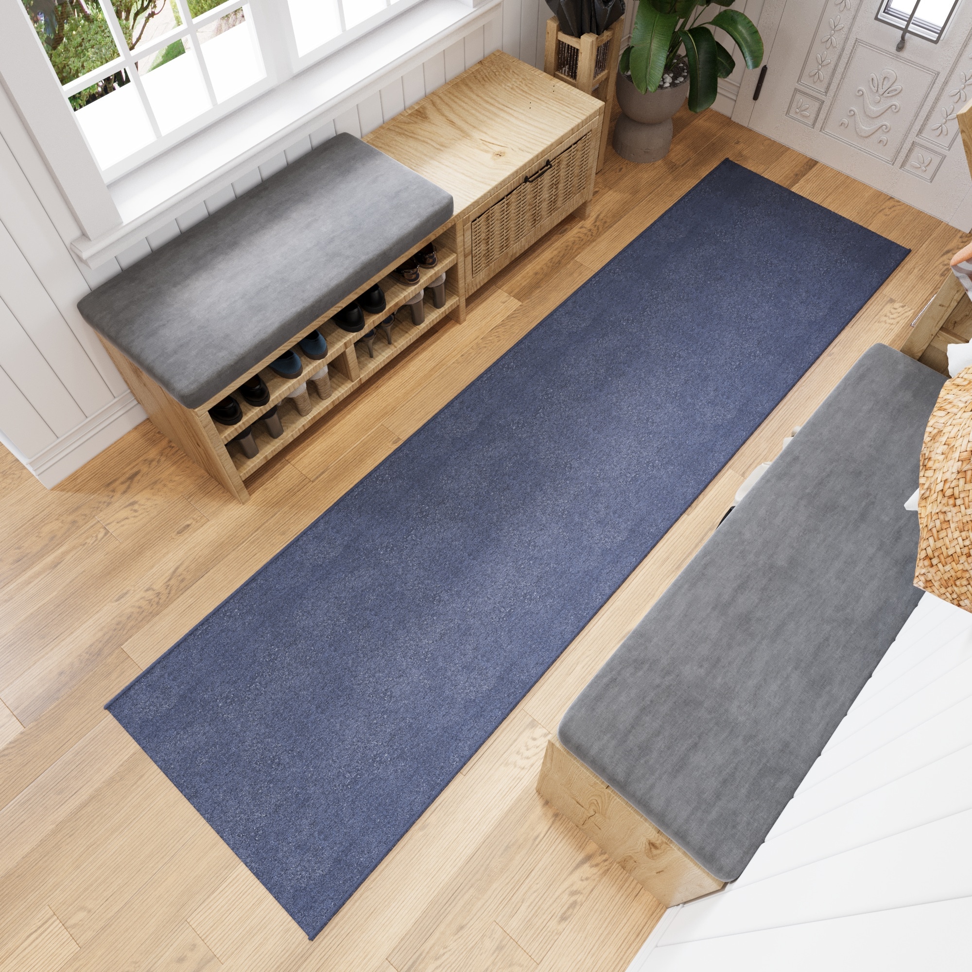 Ottomanson EMY7506-2X5 Non-Slip 1'10" x 5' Custom Cut Hallway Runner 2 x 5 (ft) Loomed Polyester Blue Rectangular Indoor Solid Runner rug