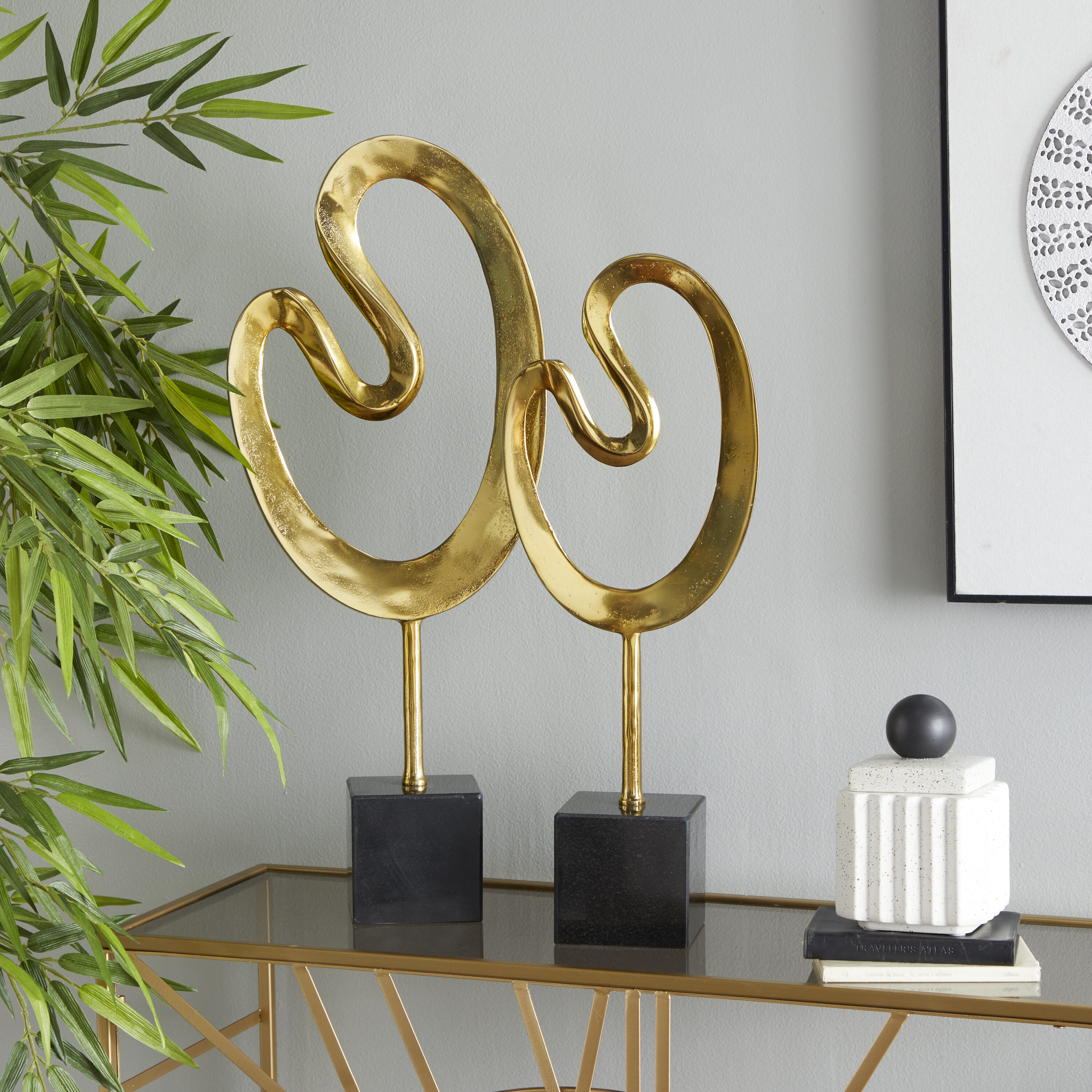 Grayson Lane 27983 2 -Pack Gold Marble Modern Sculpture