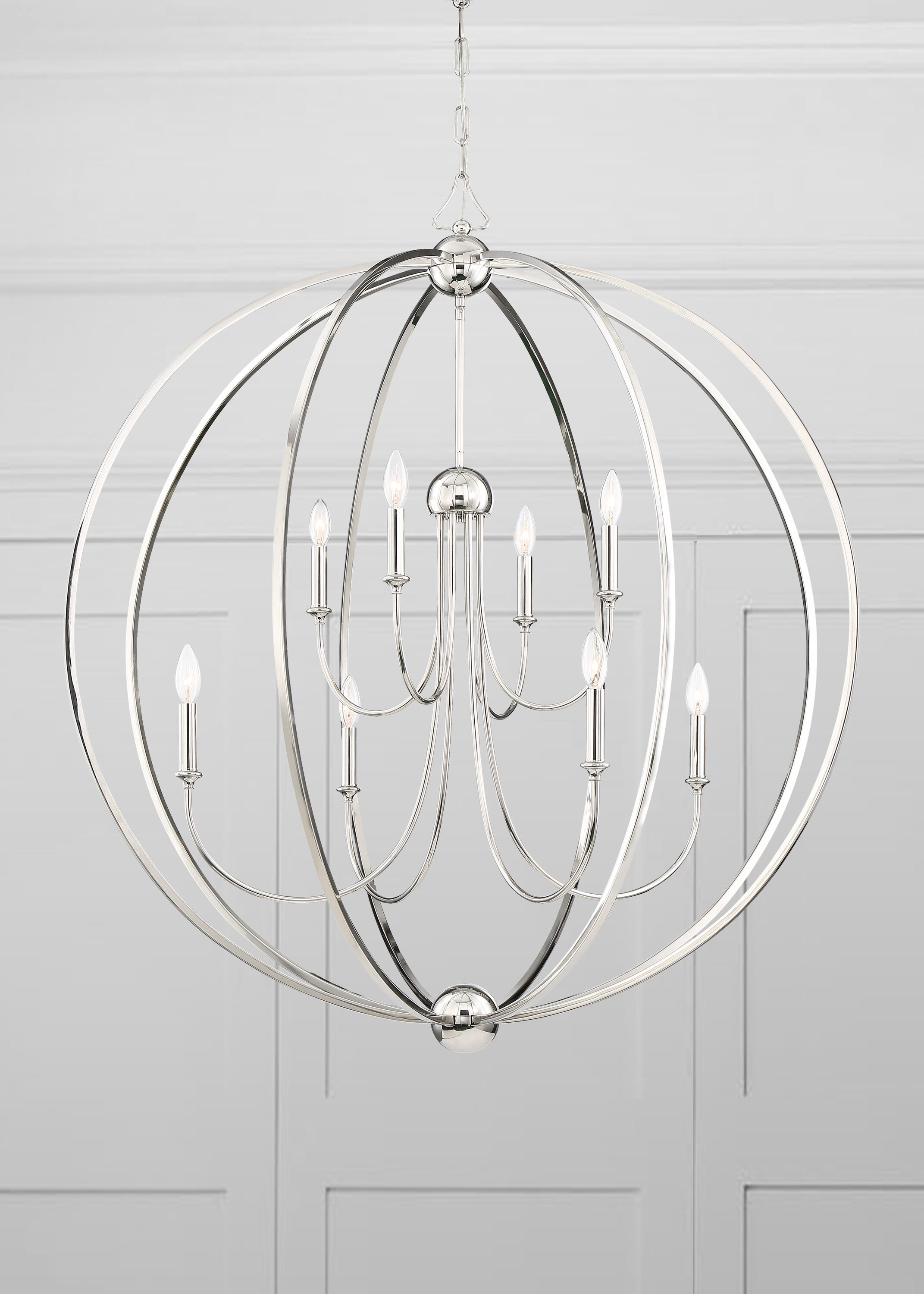 Elegant Sylvan 8-Light Polished Nickel Chandelier with White Silk Shades
