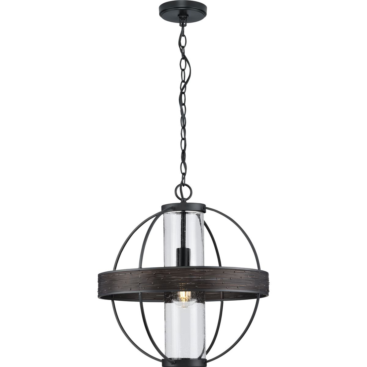 Matte Black Seeded Glass Outdoor Hanging Light