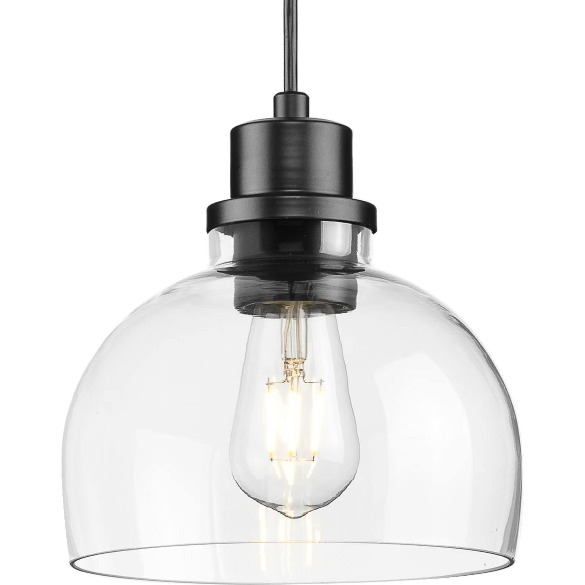Progress Lighting P500405-31M Garris Matte Black Transitional Clear glass Bowl Small Hanging Pendant light