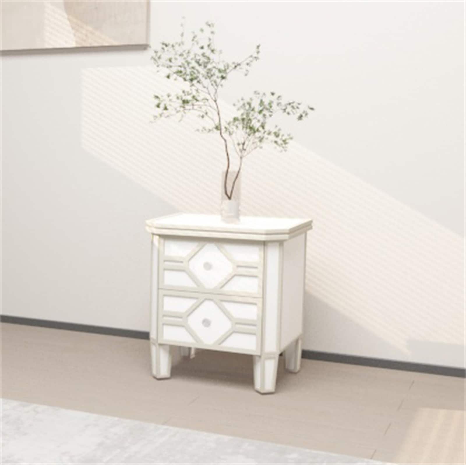 BESTCOSTY WF302LJW316AANZYYRL Mirrored 2 Drawer Side Table with Golden Lines