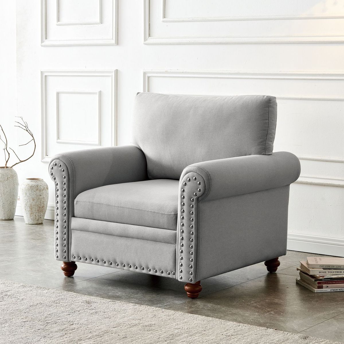 JASMODER W109747329 31.88-Inches Modern Grey Sofa