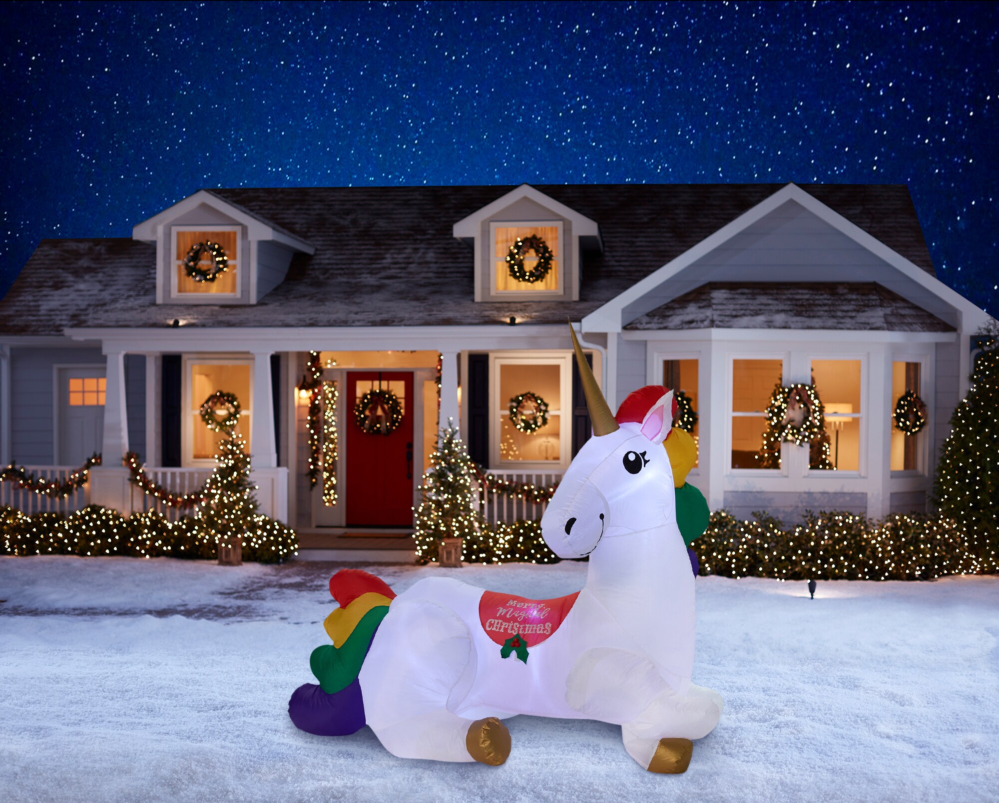 Gemmy 5.2-ft Lighted Unicorn Christmas Inflatable in the Christmas ...