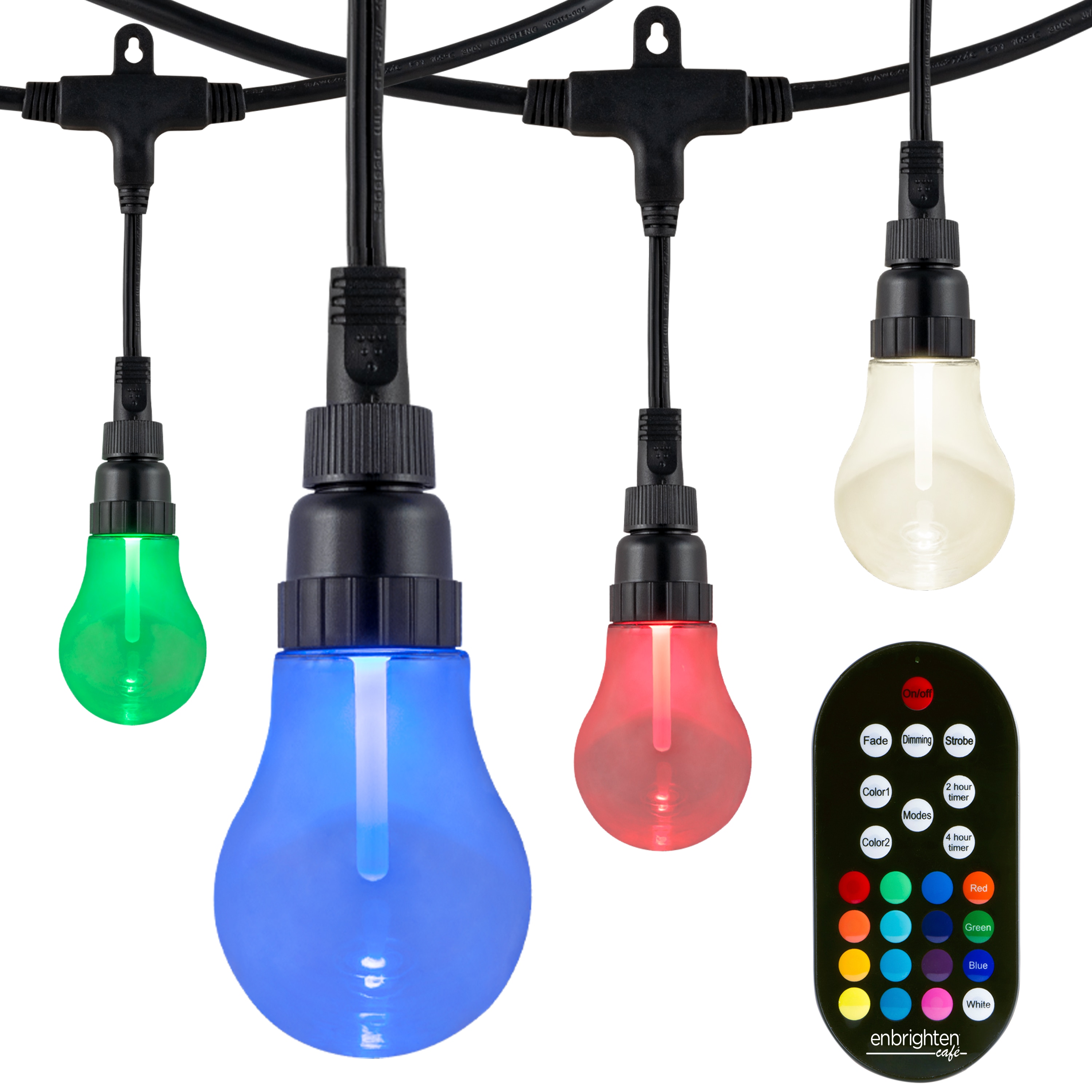 Enbrighten 24-ft Plug-in Black Indoor/Outdoor String Light with 12 Color  Changing-Light LED Globe Bulbs in the String Lights department at